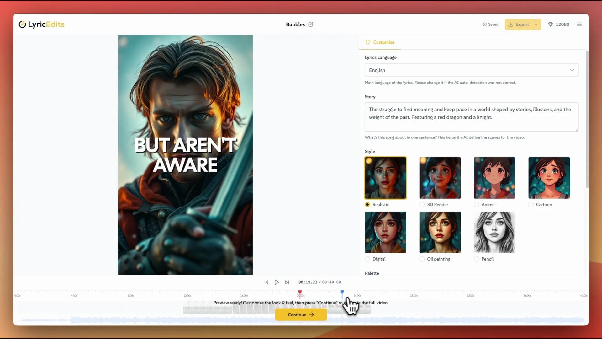 LyricEdits homepage screenshot — Create lyric videos with AI in minutes. No editing skills re