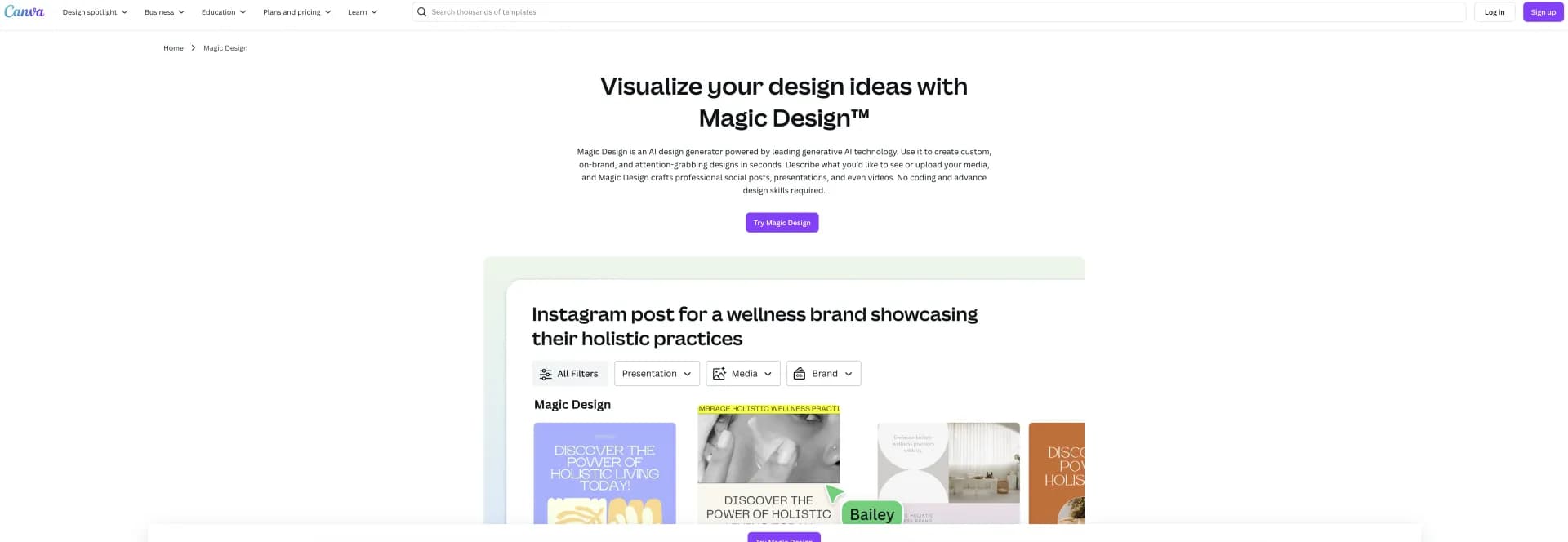 Magic Design by Canva homepage screenshot — Auto-generate designs with AI
