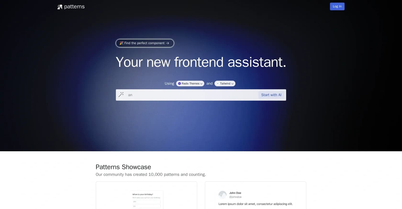 Magic Patterns homepage screenshot — Generate perfect components for your design system.