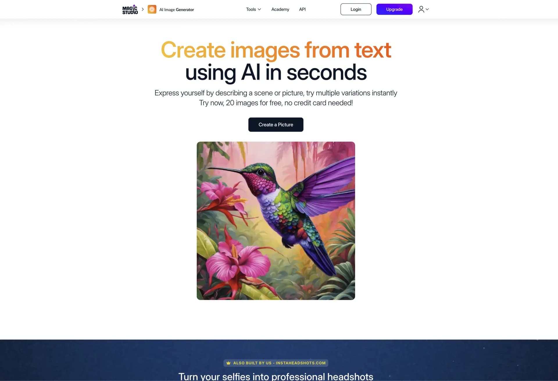 Magic Studio homepage screenshot — AI-powered image editing and creation