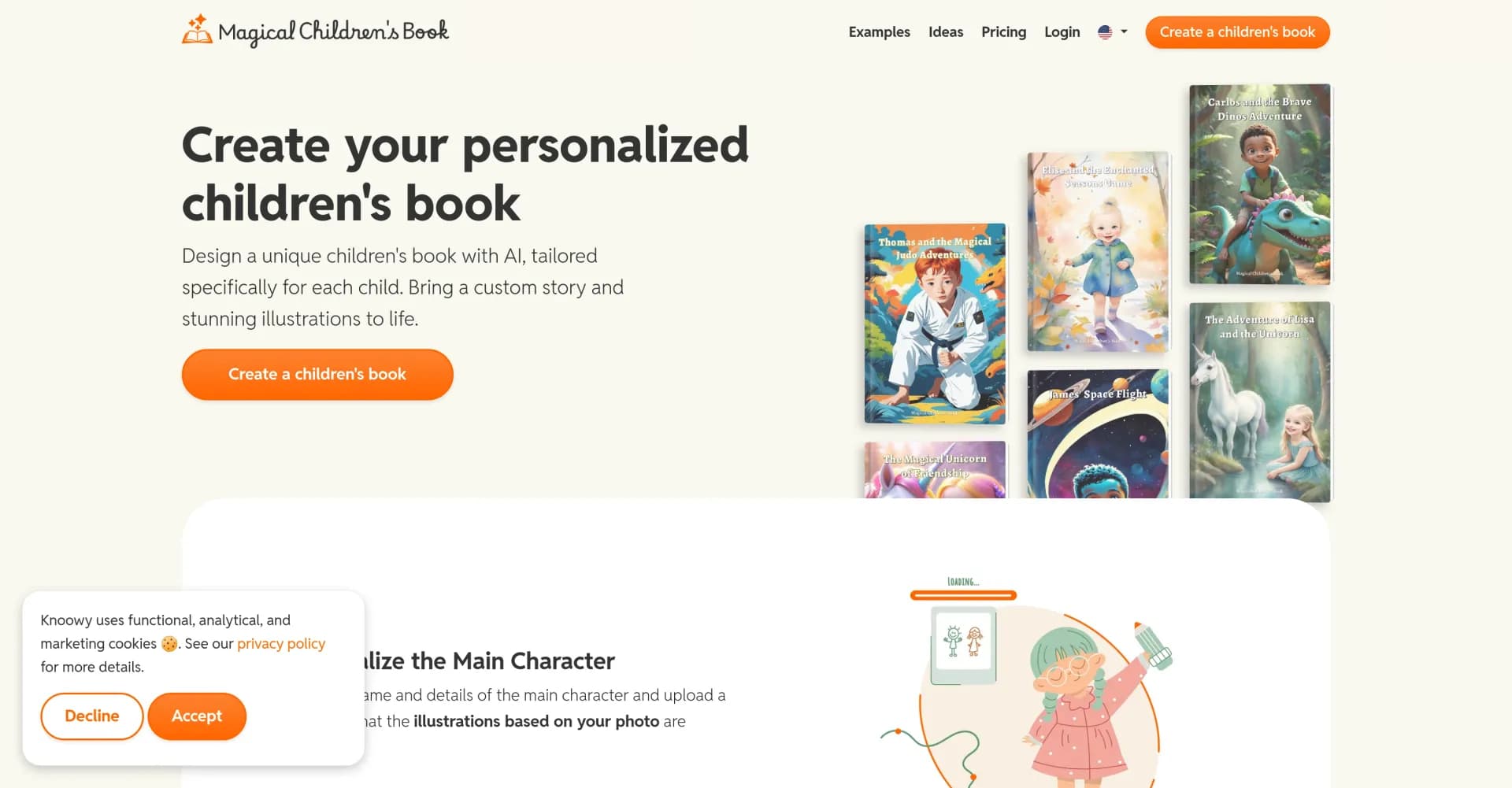 Magical Children's Book homepage screenshot — Design personalized children's books with AI.