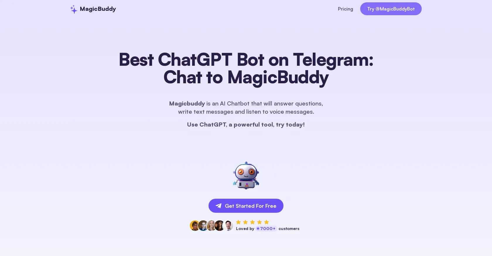 MagicBuddy homepage screenshot — ChatGPT Telegram Bot | AI Assistant for Telegram