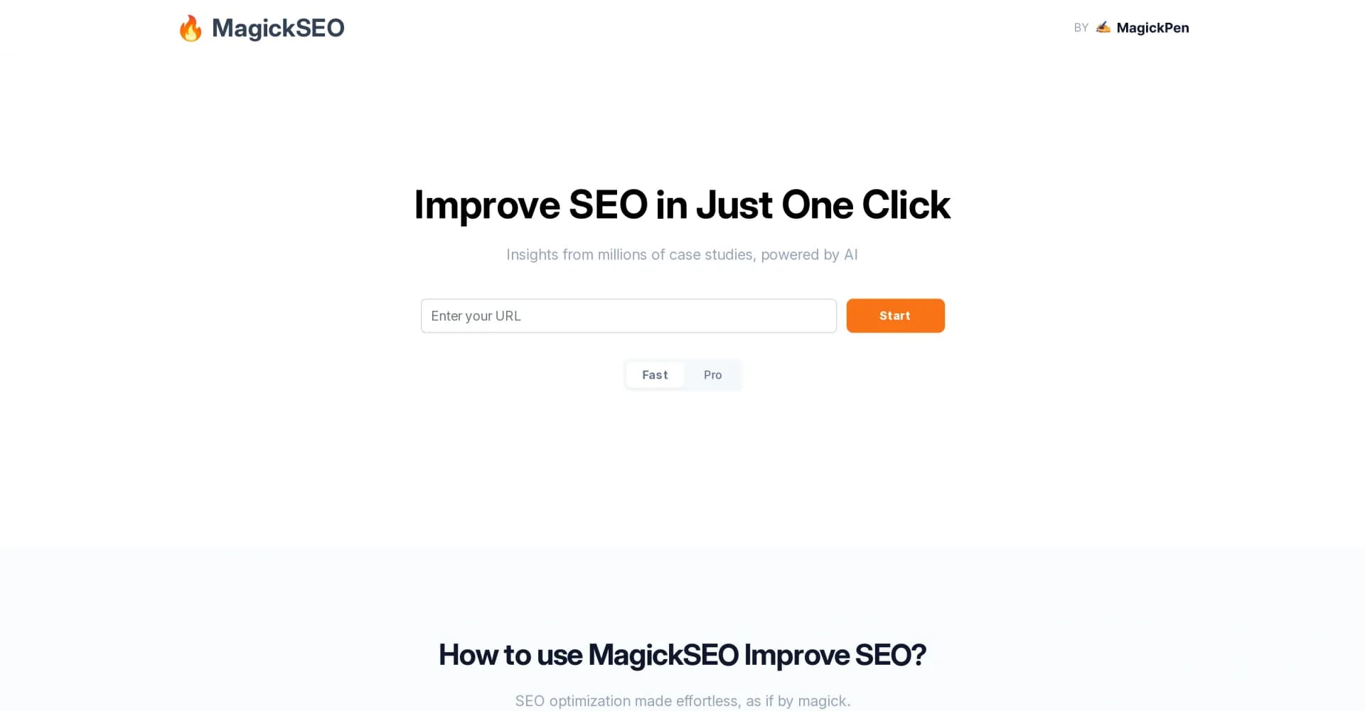 MagickSEO homepage screenshot — Improve SEO in just one click