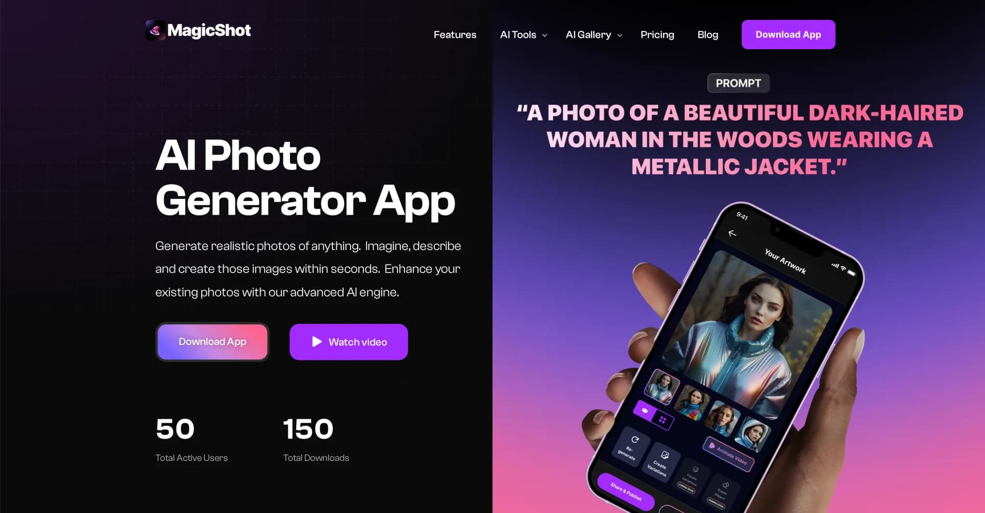 MagicShot homepage screenshot — Turn ideas into stunning AI art instantly.