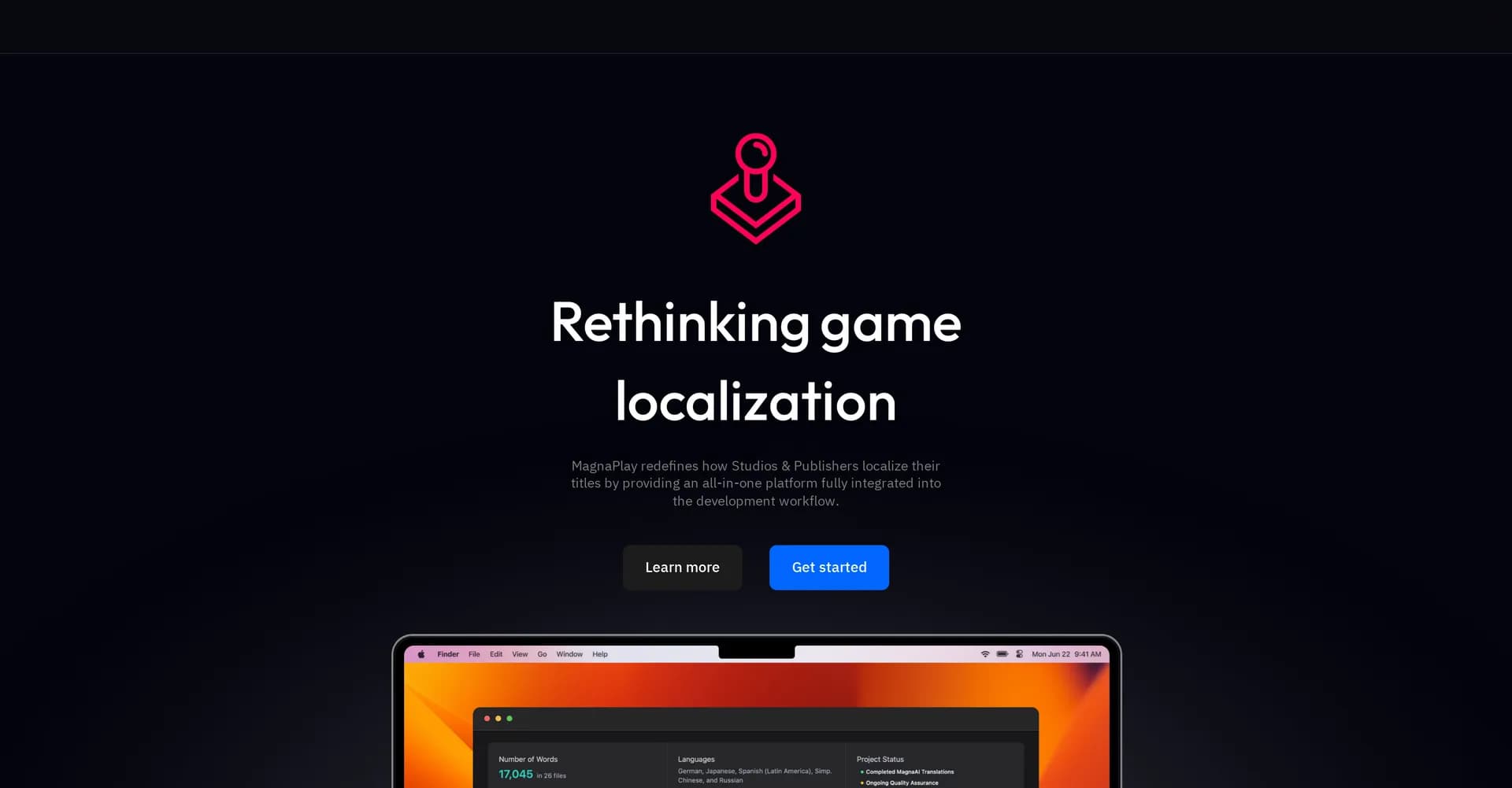 MagnaPlay homepage screenshot — Redefine game localization with AI-powered swift translation