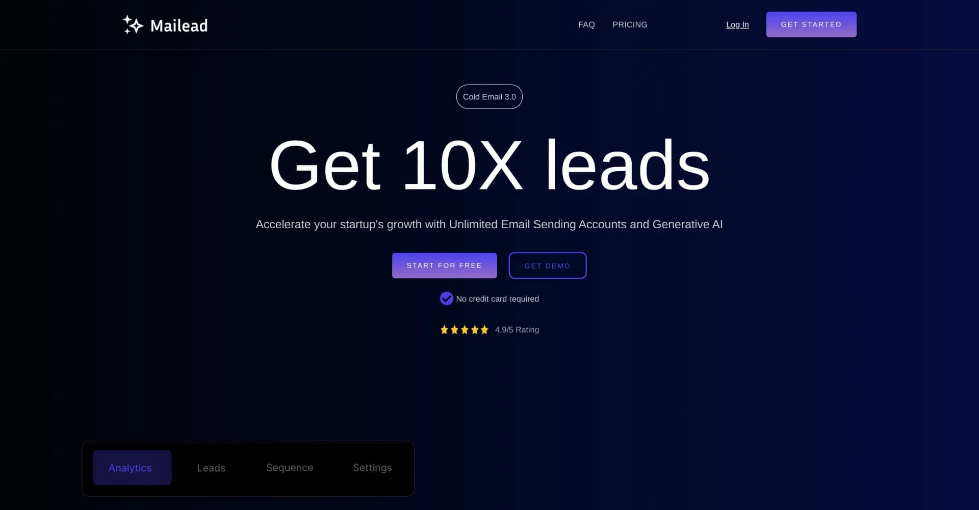 Mailead homepage screenshot — Supercharge cold emailing with unlimited accounts and AI.