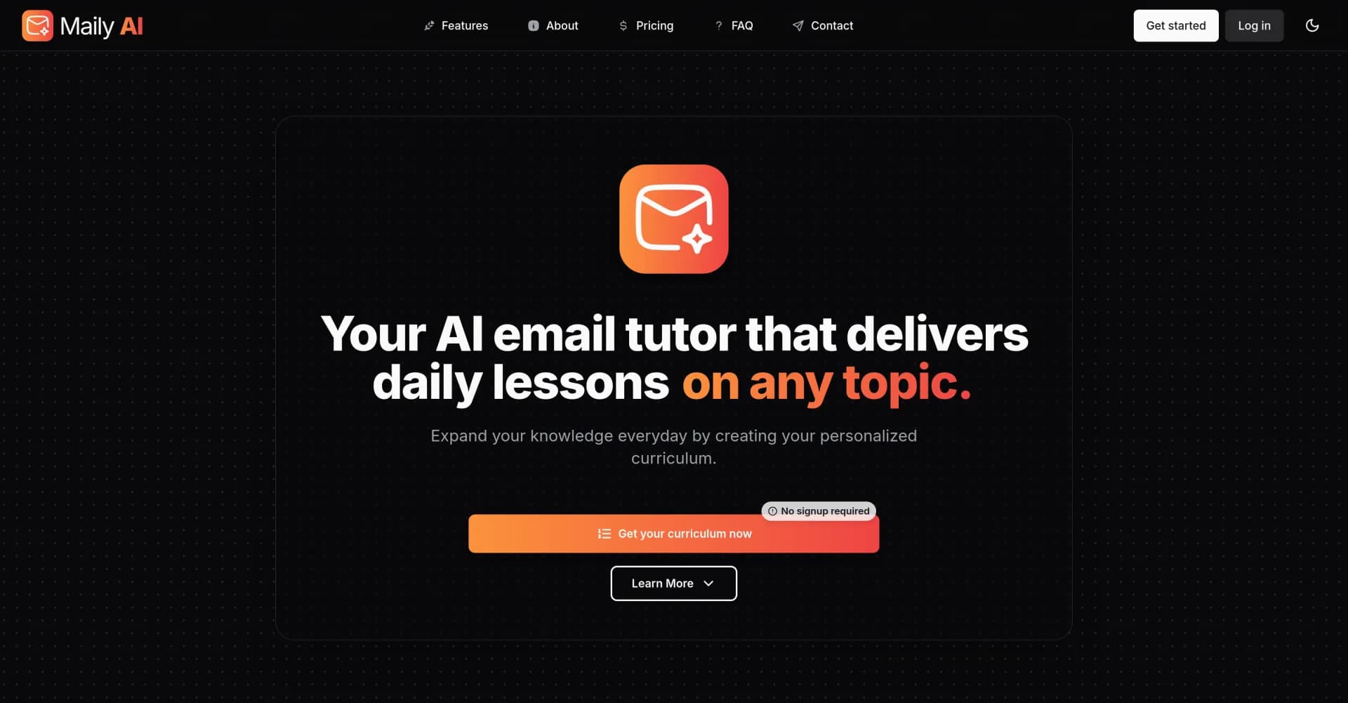 Maily AI homepage screenshot — AI email tutor for daily personalized lessons