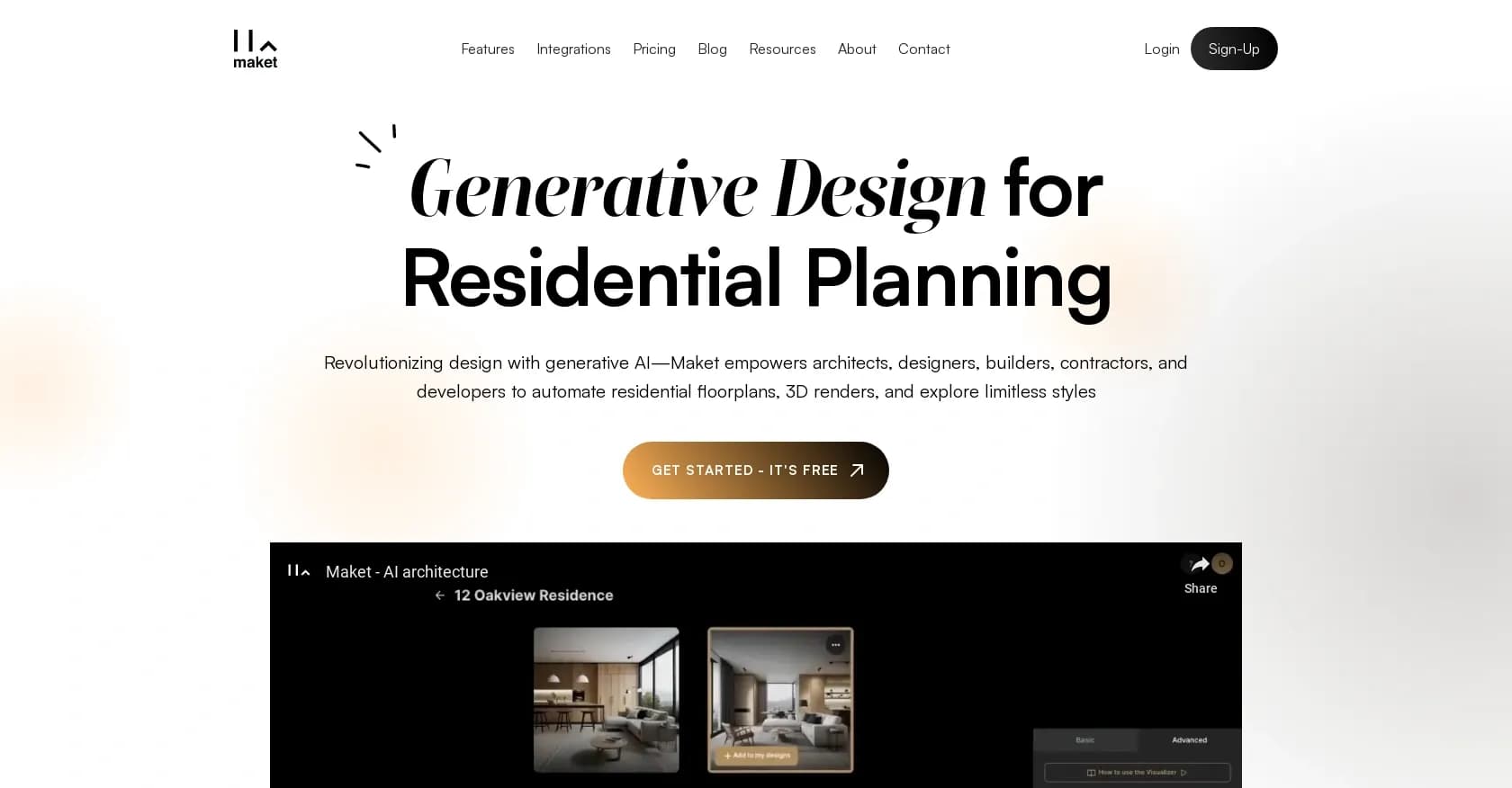 Makeit.ai homepage screenshot — Generate thousands of architectural plans instantly.