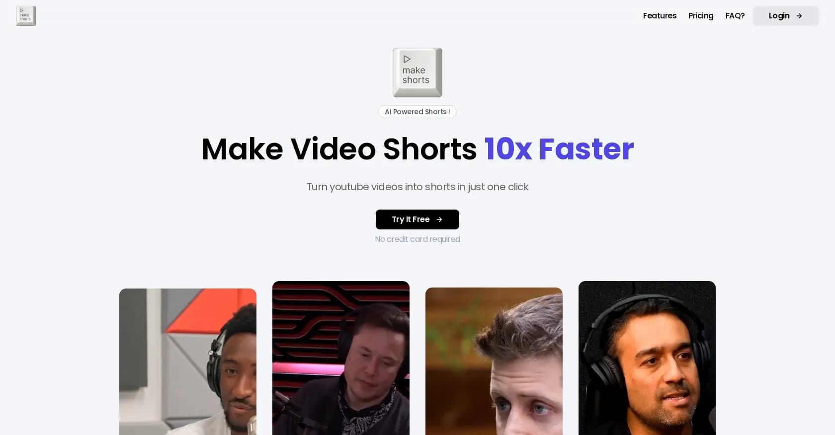 MakeShorts homepage screenshot — YouTube videos converted to short social media clips.