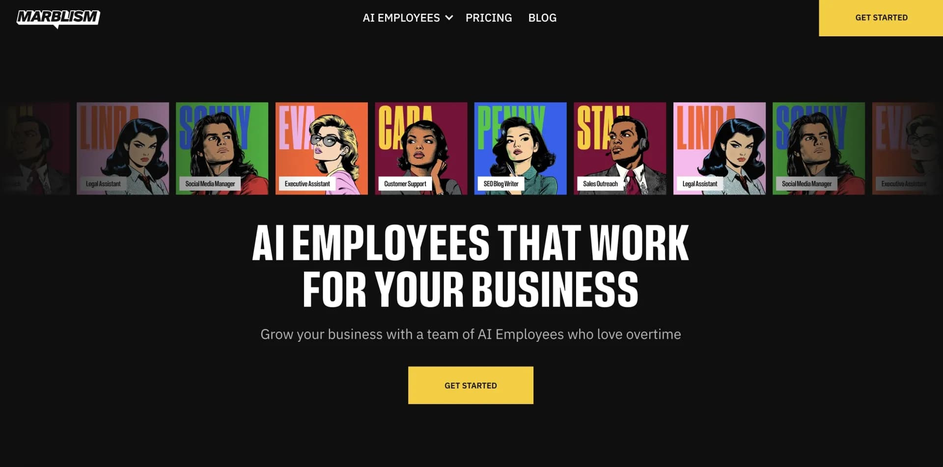 Marblism homepage screenshot — AI Employees who Work for Your Business