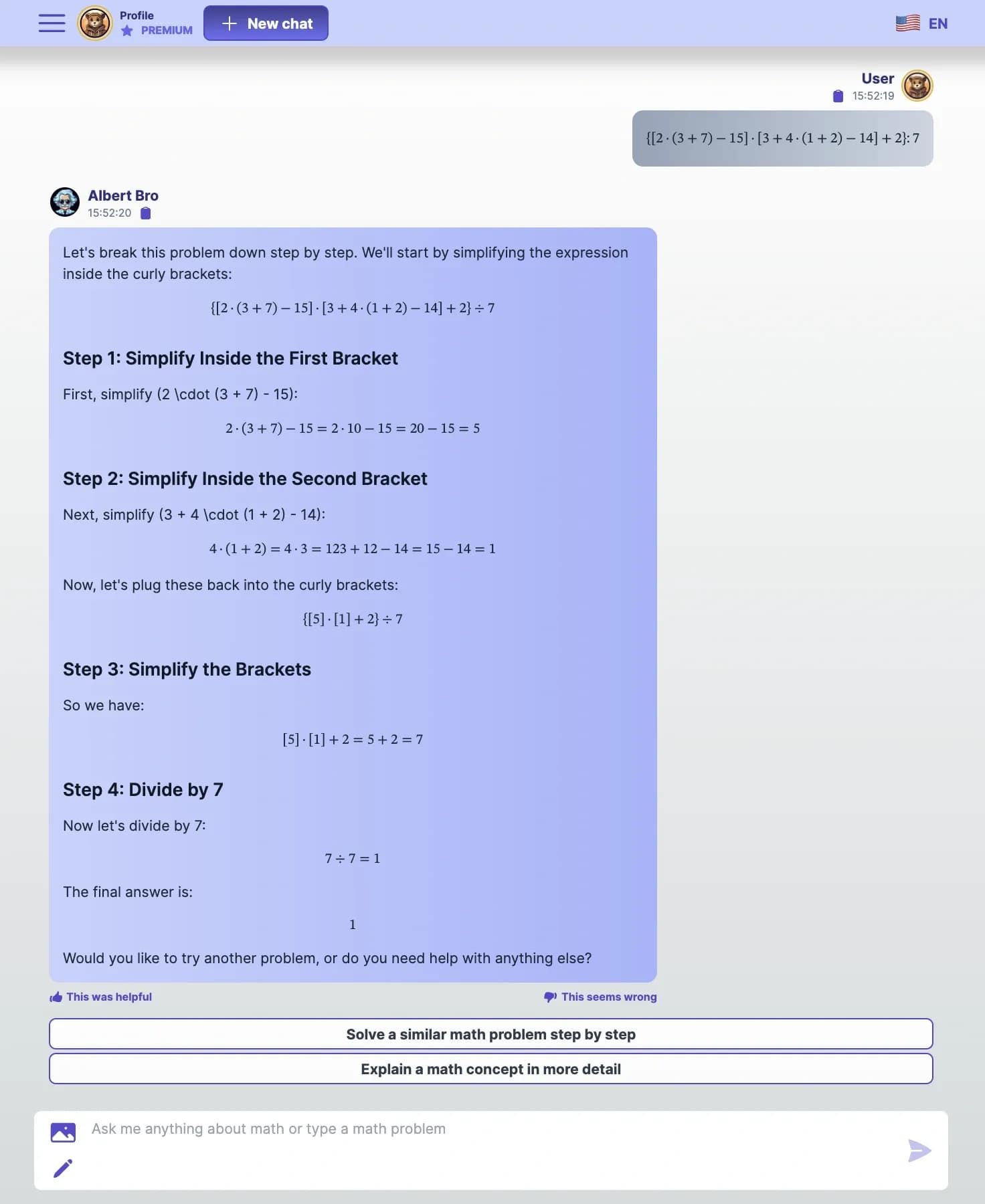 Math Tutor - Albert Bro homepage screenshot — AI Math Tutor