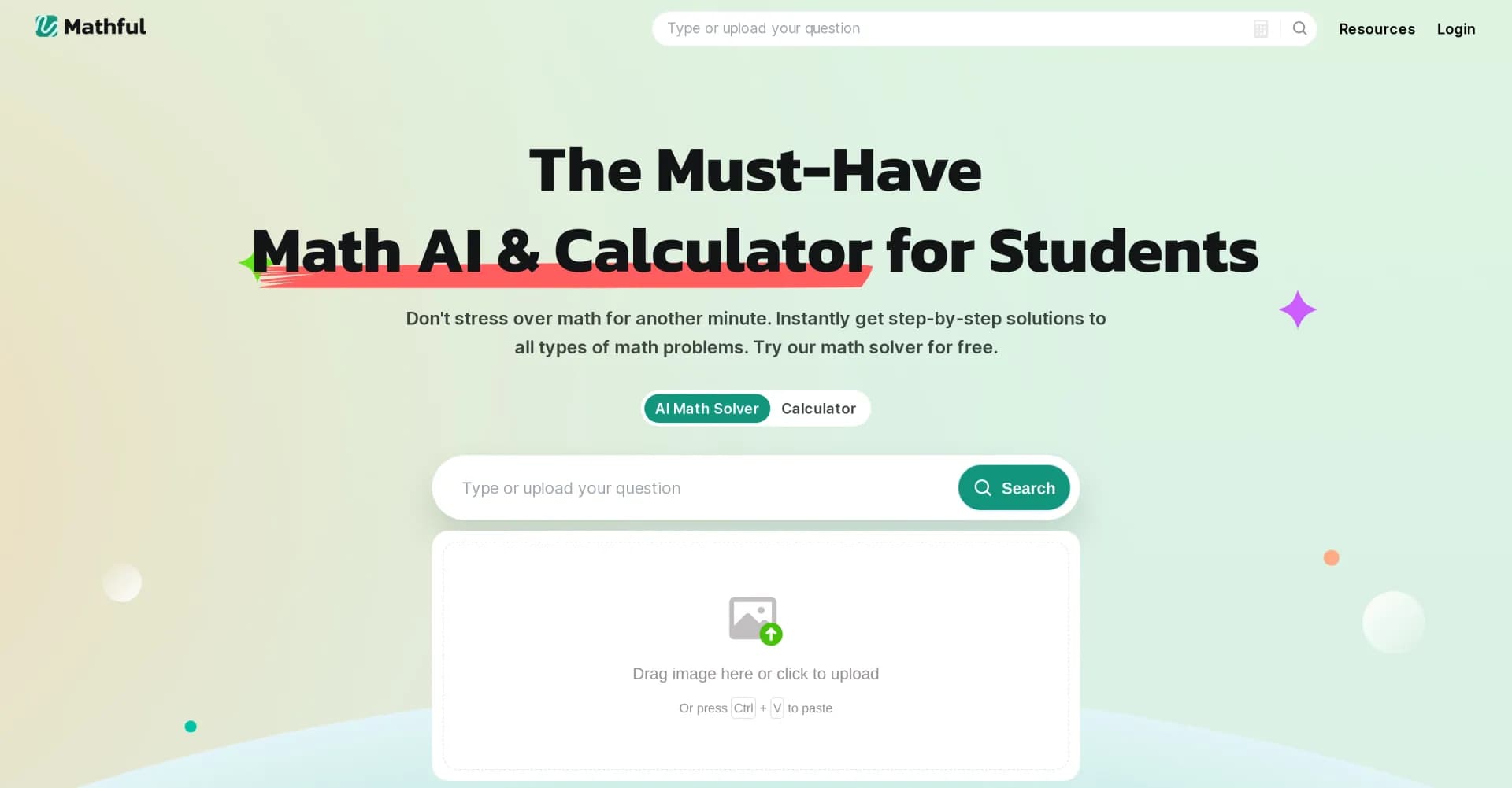 Mathful homepage screenshot — Instantly solve math problems with step-by-step solutions.