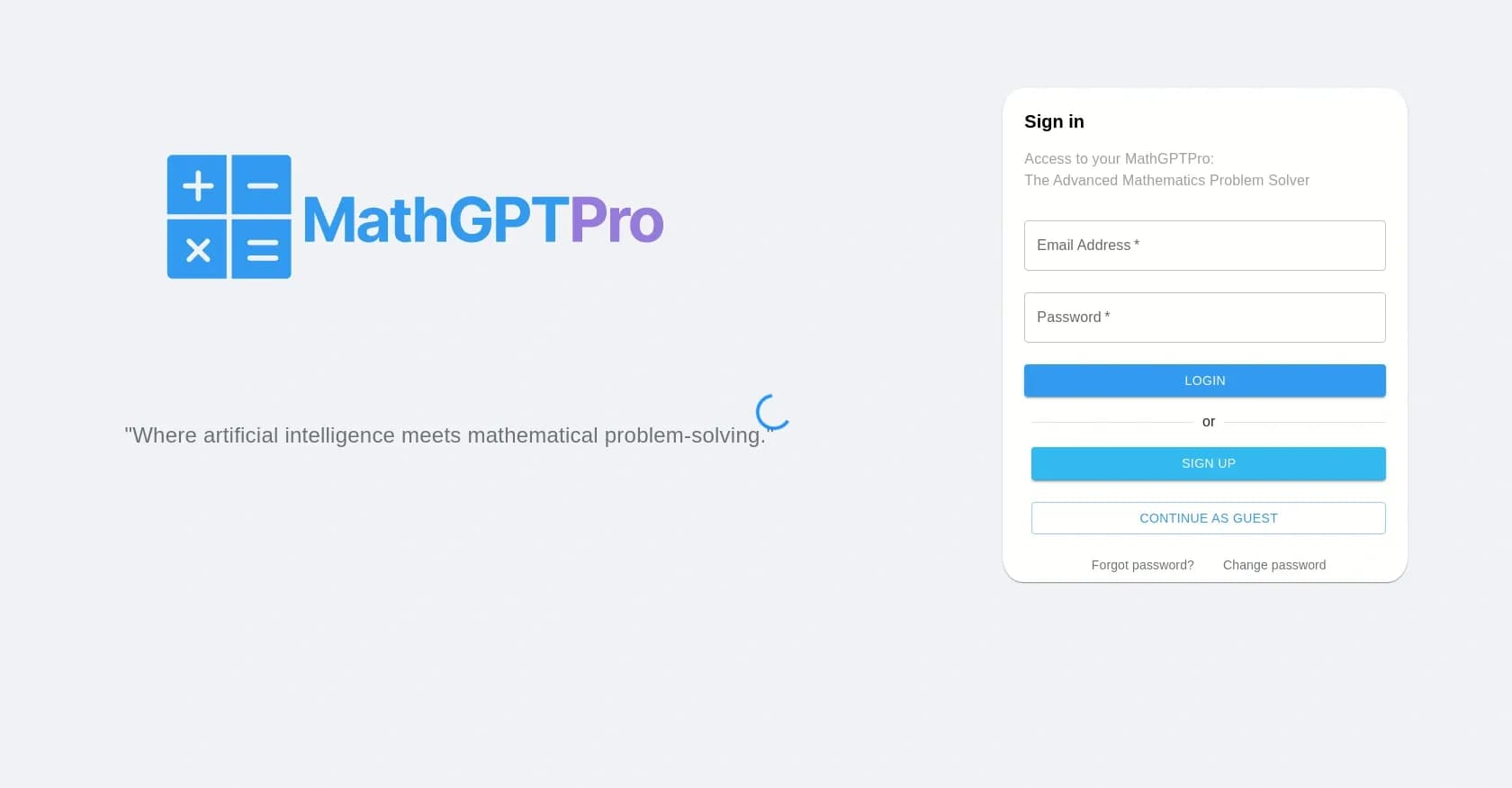 MathGPTPro homepage screenshot — AI-powered mathematical problem-solving