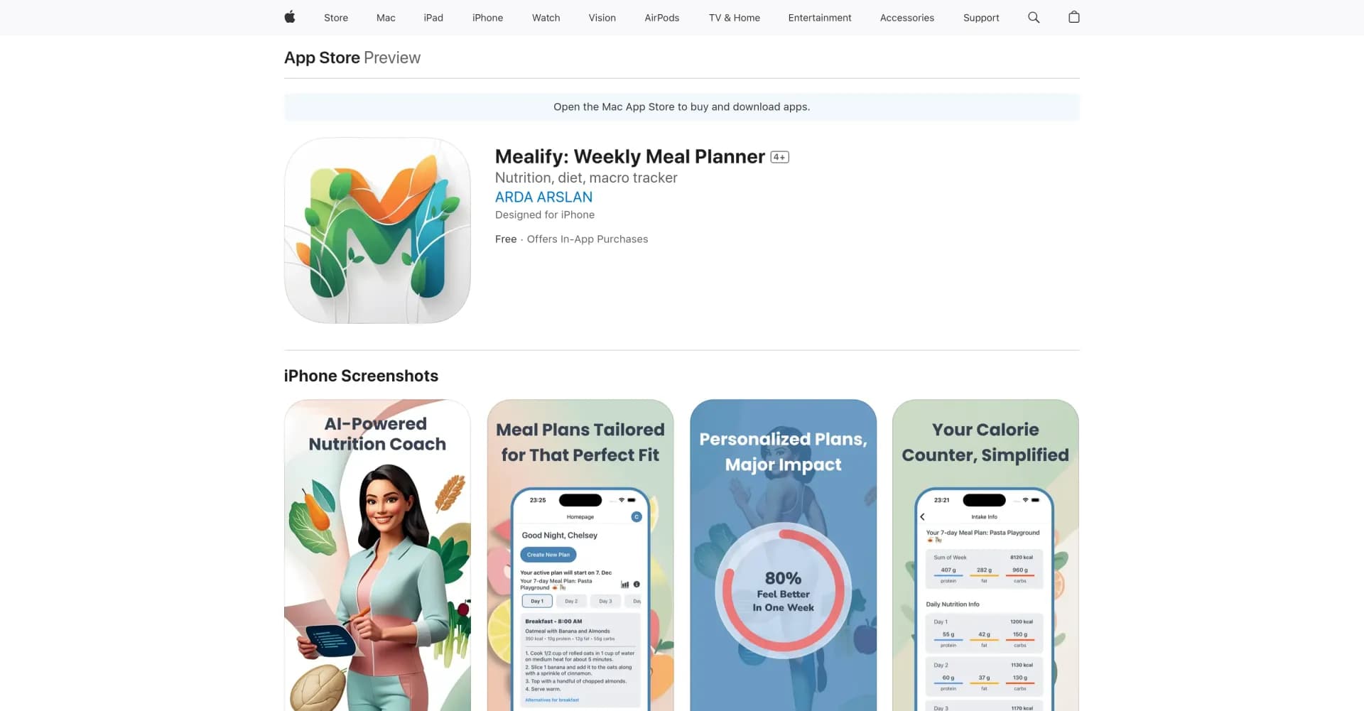 Mealify: Weekly Meal Planner homepage screenshot — Your ultimate tool for fitness and weight loss goals.