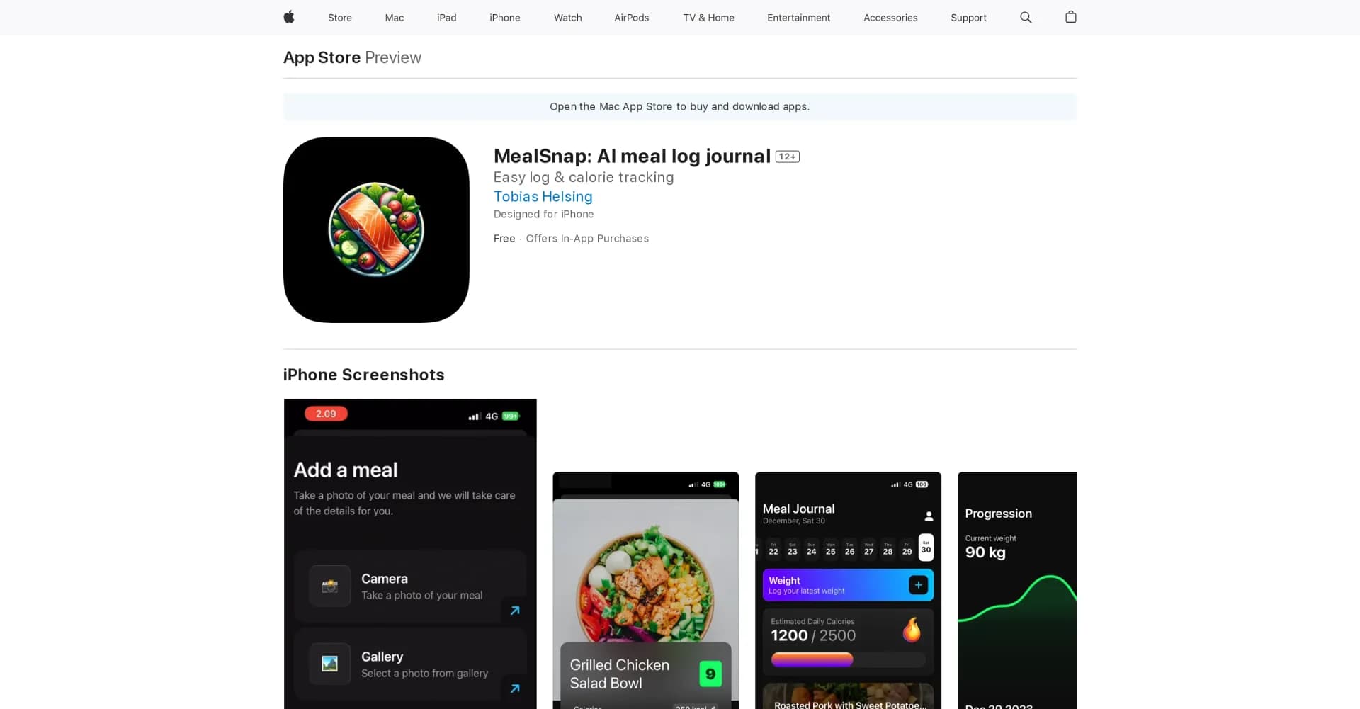 MealSnap: AI meal log journal homepage screenshot — Turn your meals into a log journal with AI.