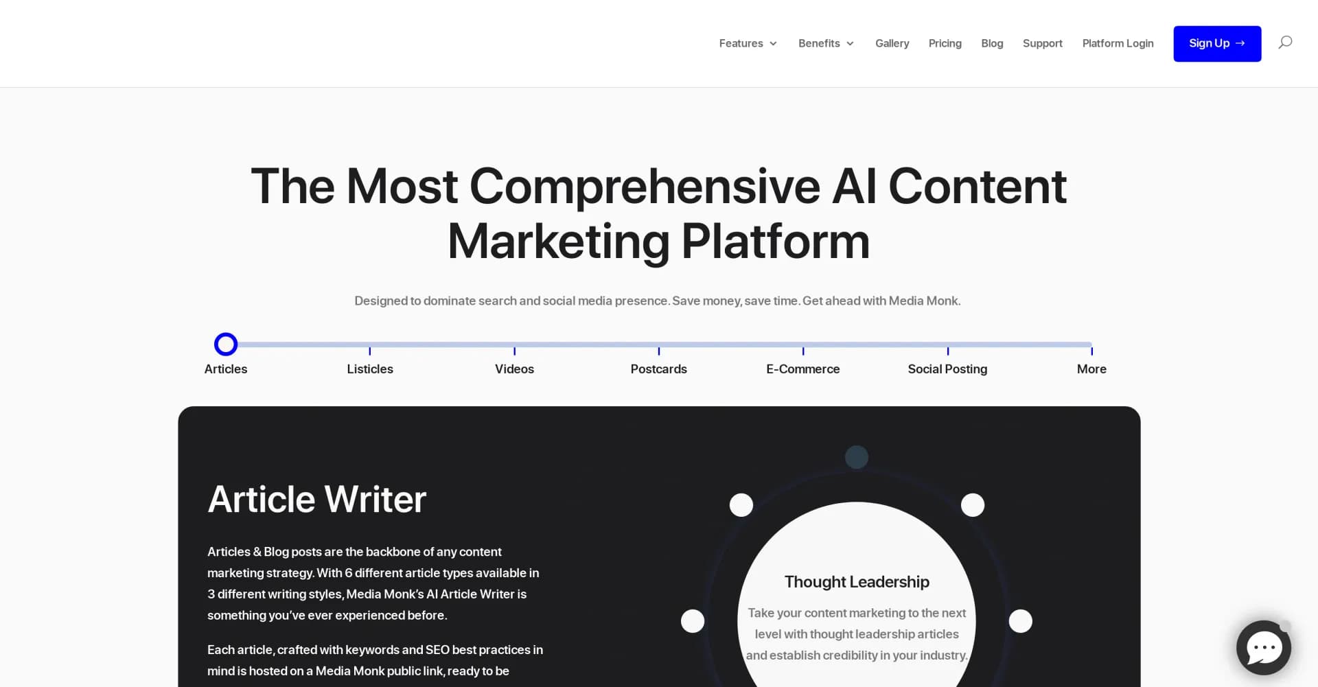 Media Monk homepage screenshot — AI-powered marketing automation for small businesses