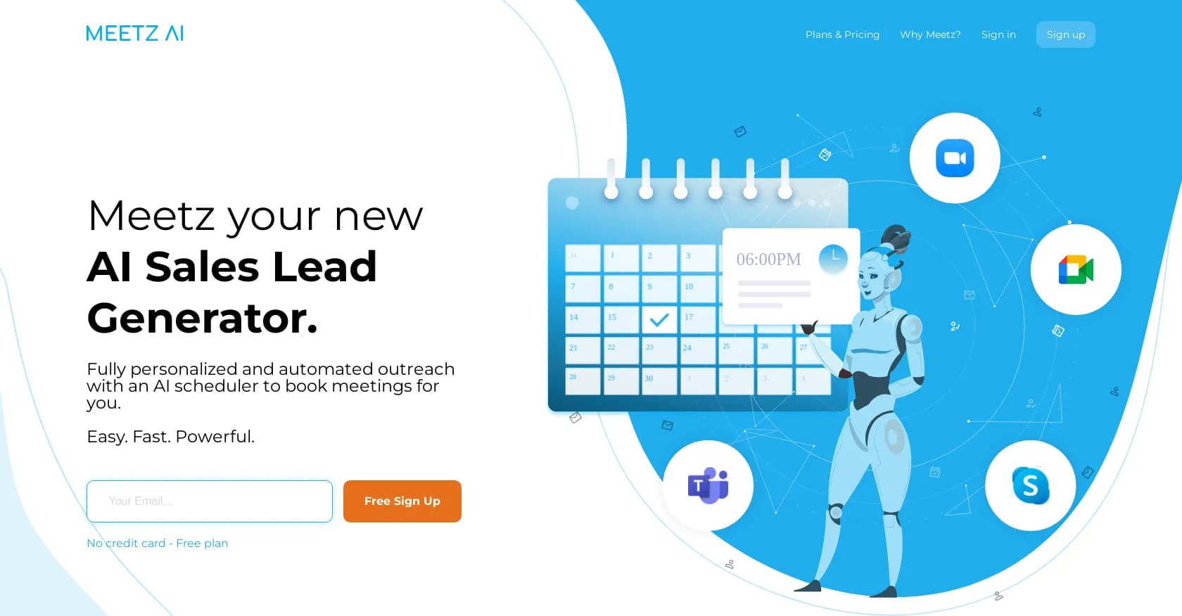 Meetz homepage screenshot — Completely automated Ai outreach with prospect data and auto