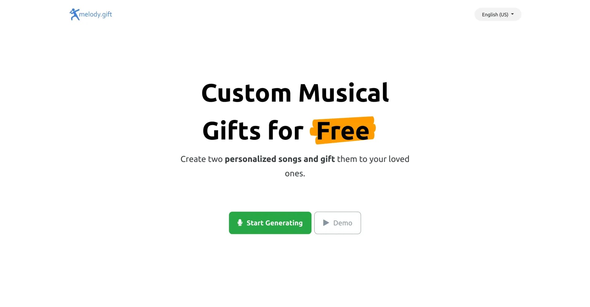 Melody.Gift homepage screenshot — Create personalized songs for any occasion