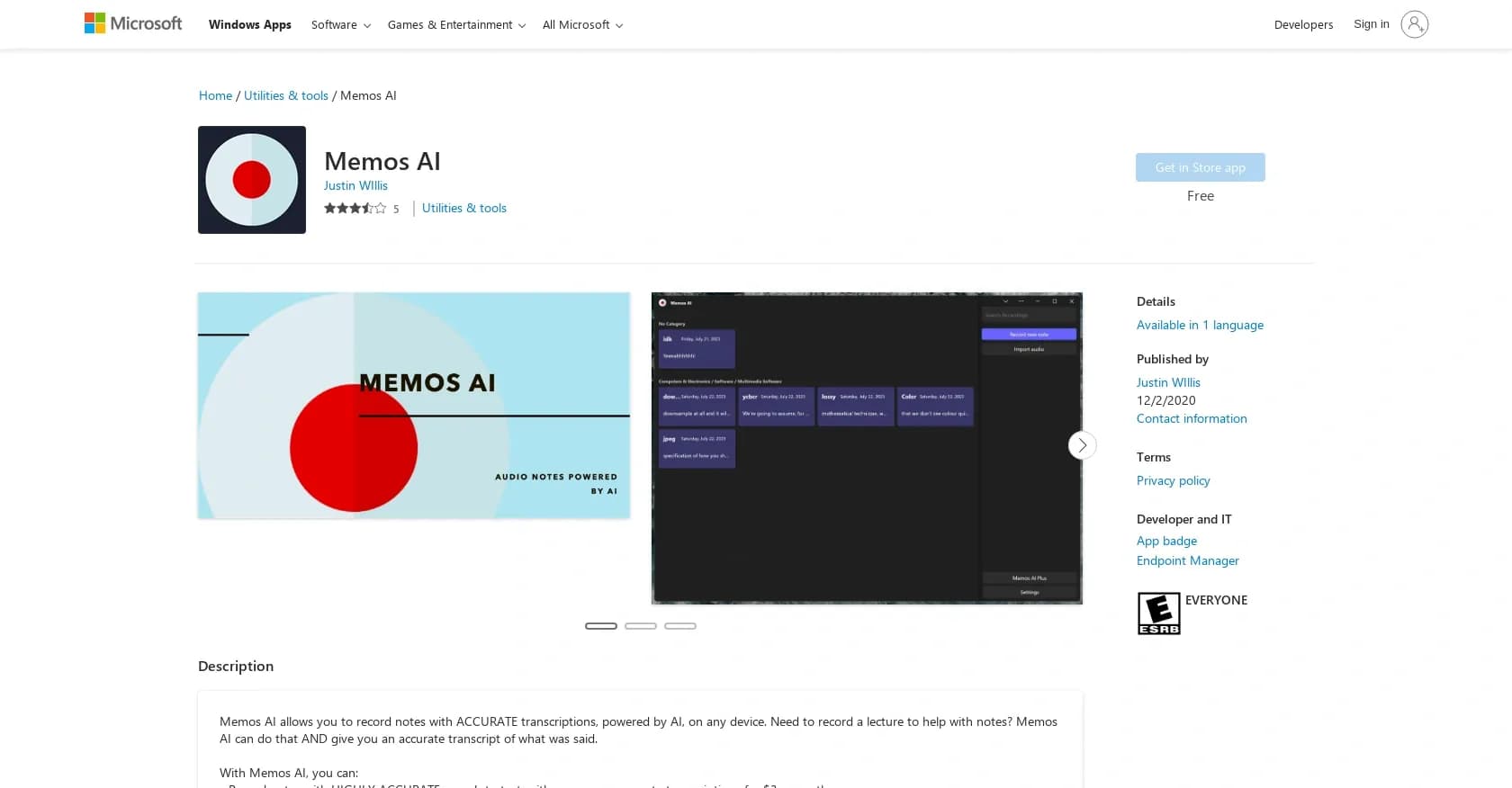 MemosAI homepage screenshot — Record notes with AI-powered transcription and insights.