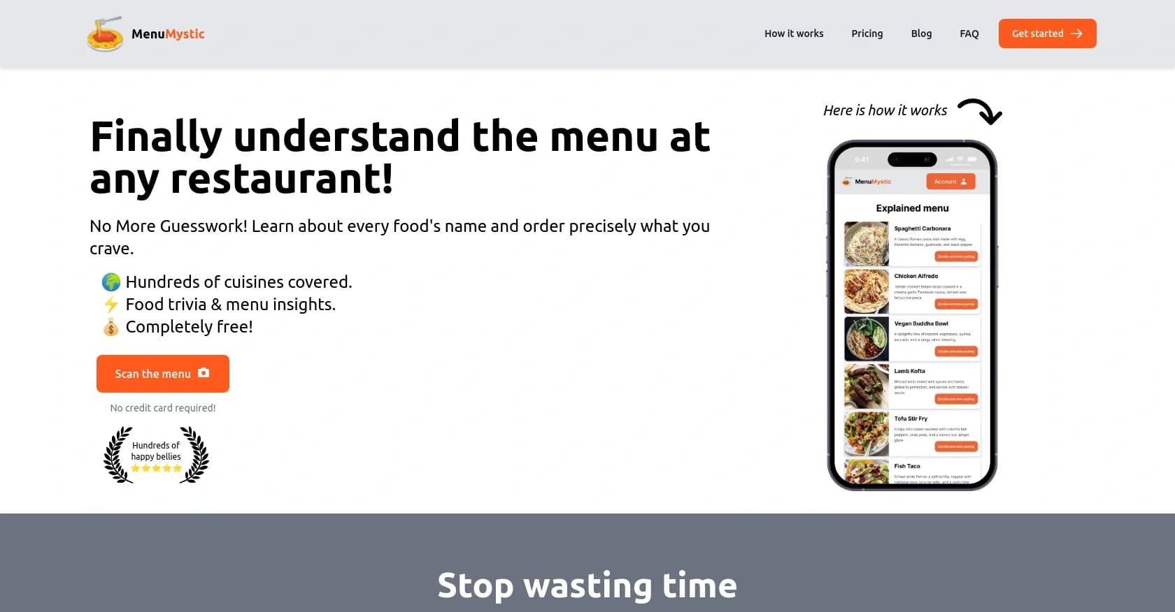 Menu Mystic homepage screenshot — Understand any restaurant menu instantly