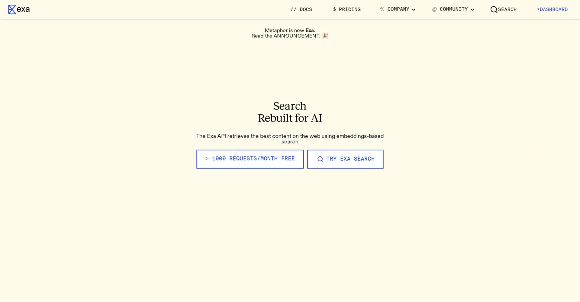 Metaphor homepage screenshot — Language-powered search for the modern web.
