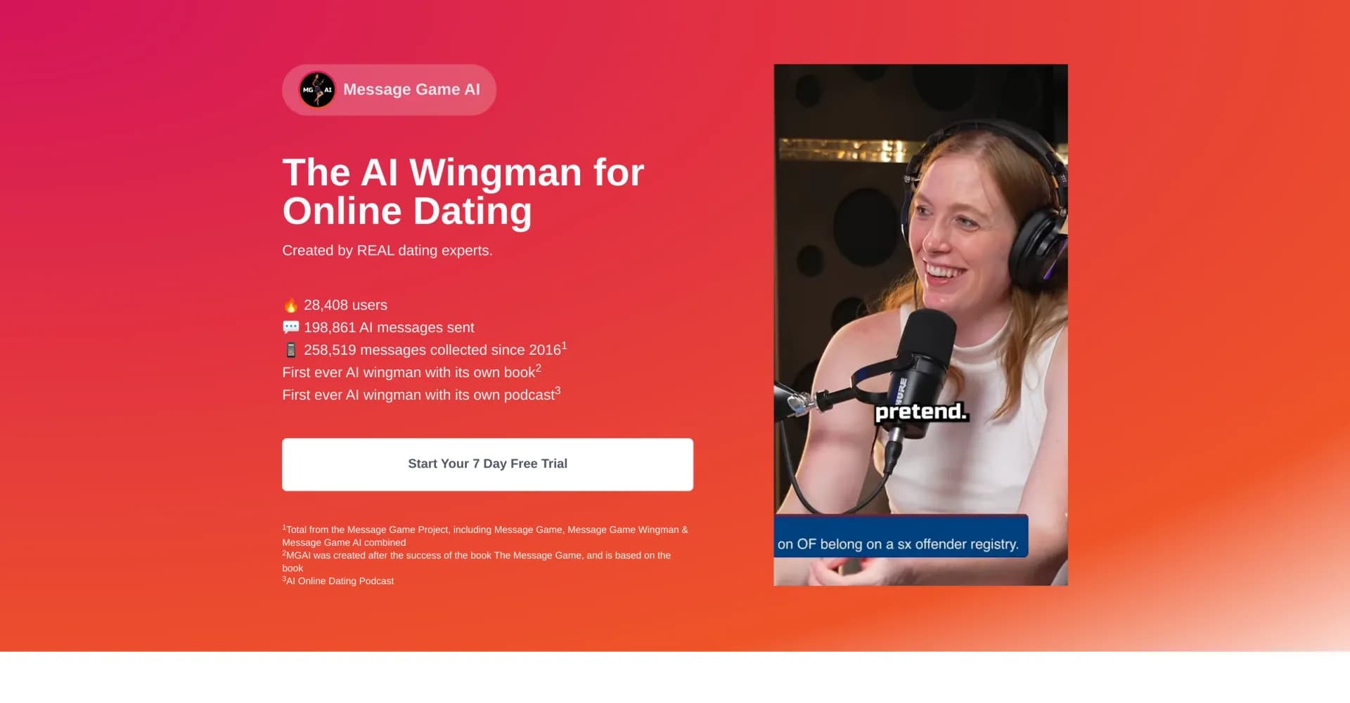 MGAI homepage screenshot — The AI Wingman For Online Dating