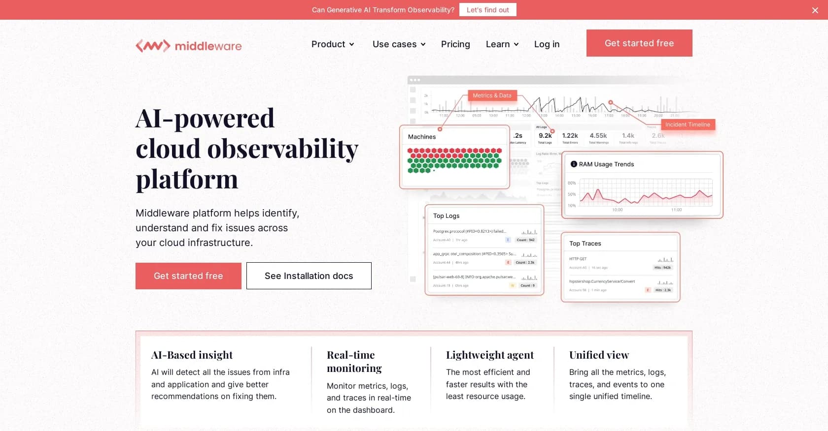 Middleware homepage screenshot — Monitor and diagnose cloud apps at scale