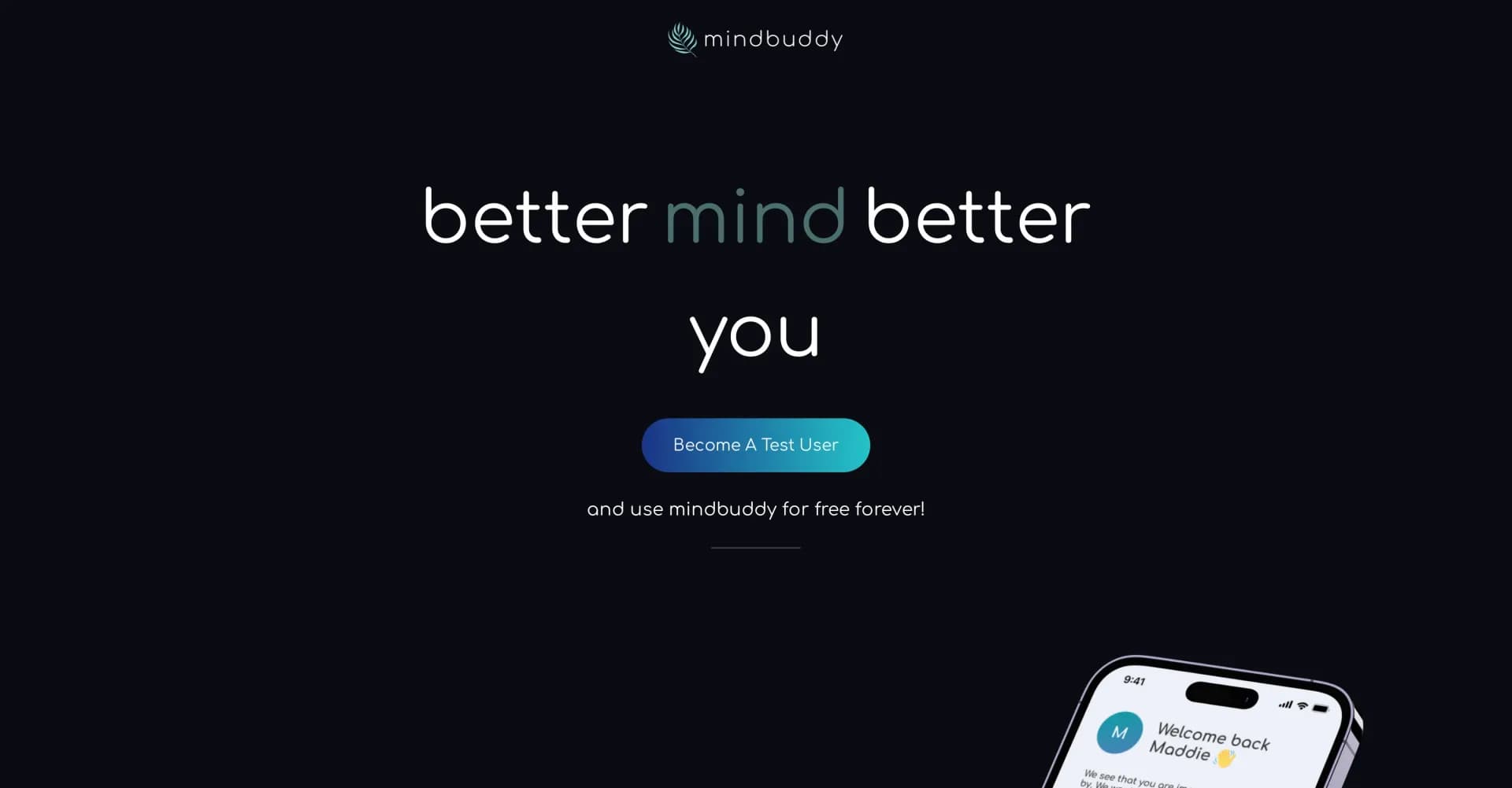 Mindbuddy homepage screenshot — Your AI companion for emotional support and mental well-bein