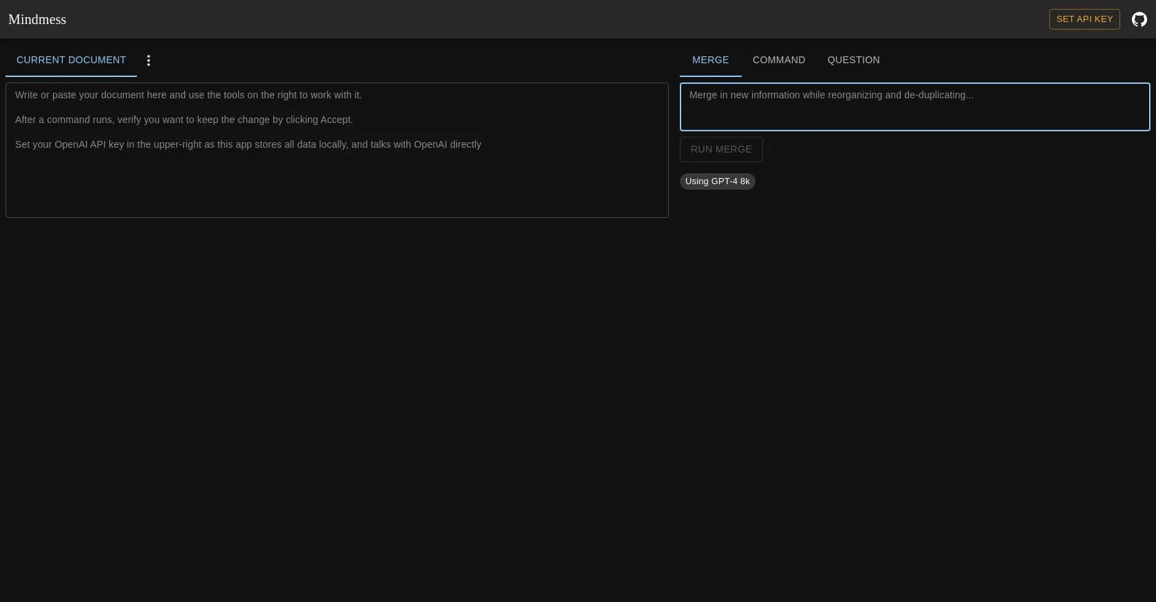 Mindmess homepage screenshot — Collaborate with AI on your notes.