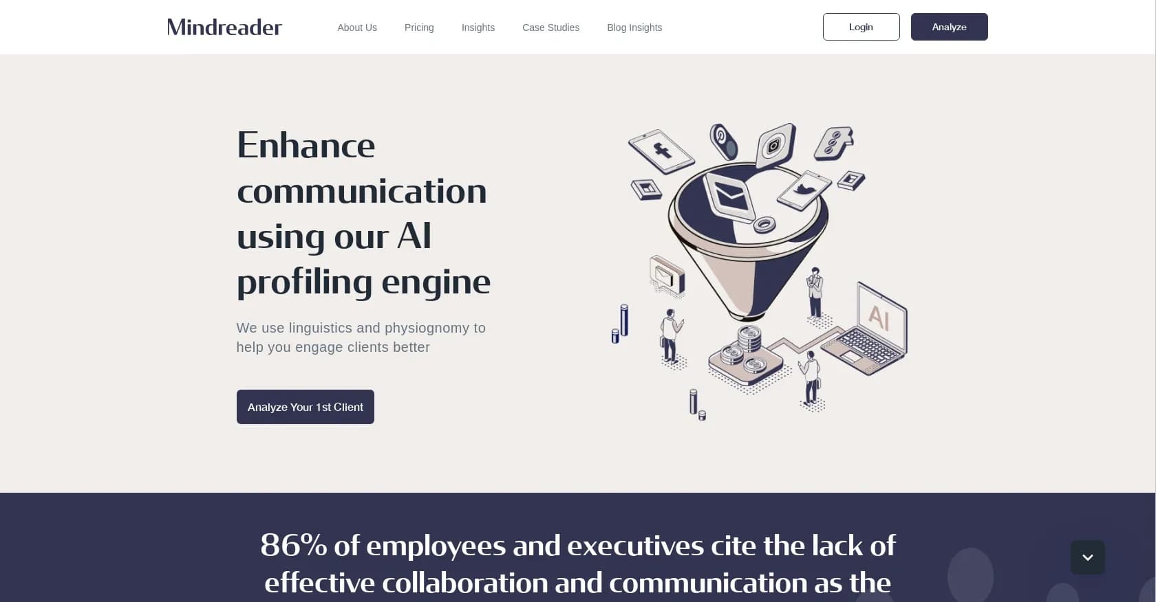 Mindreader homepage screenshot — Enhance communication with AI profiling