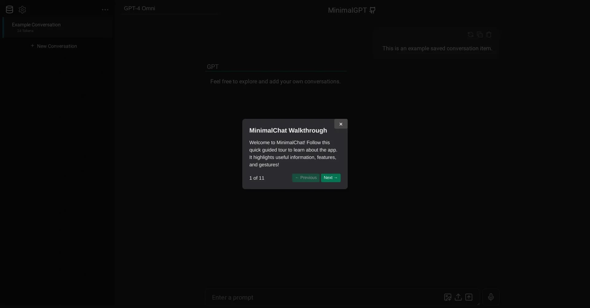 MinimalChat homepage screenshot — Open-source, minimal LLM chat app.