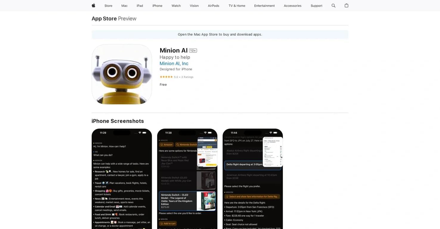 Minion AI homepage screenshot — Minion is a smart AI Assistant simplifying your life.