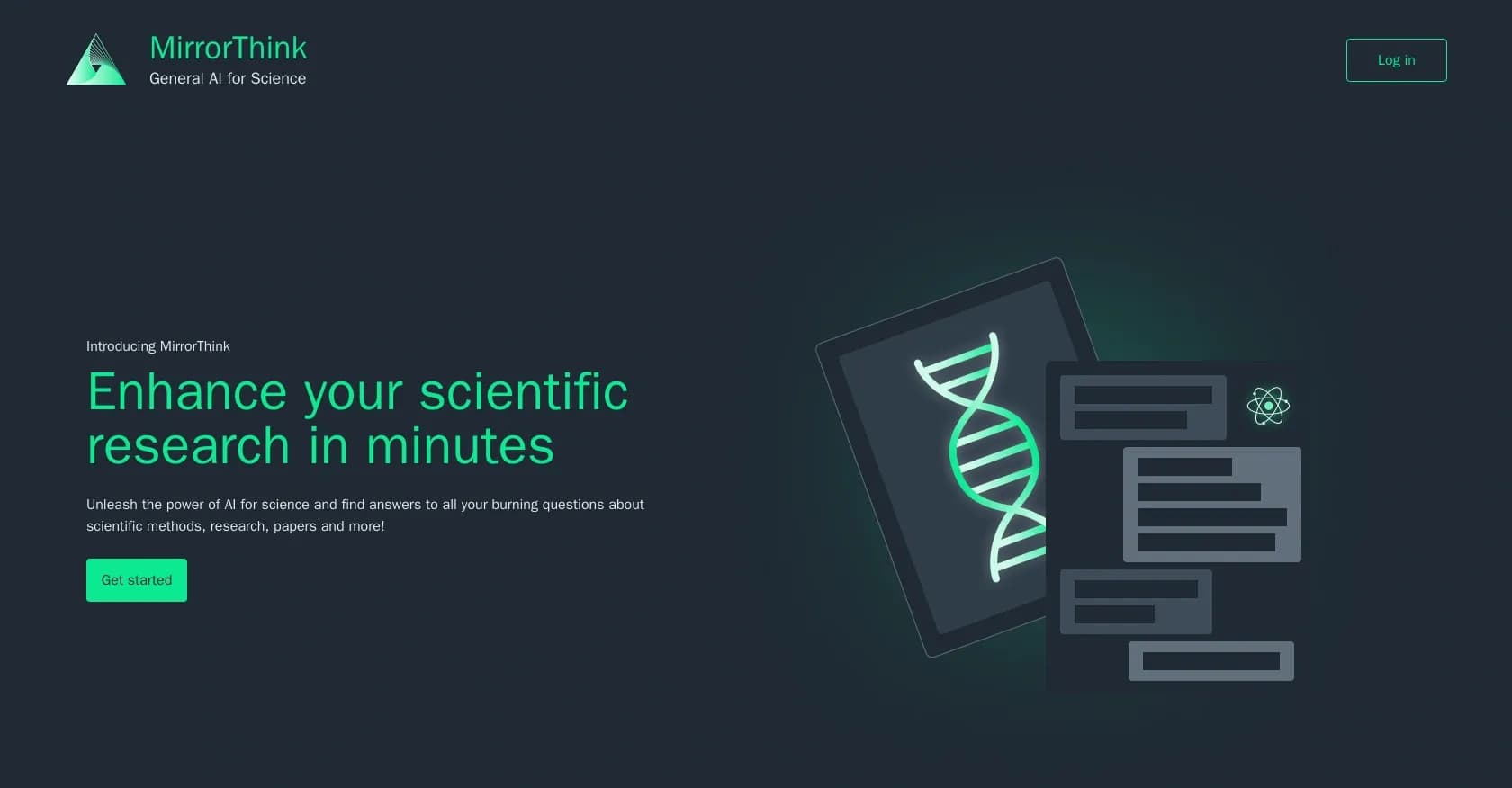 Mirrorthink homepage screenshot — Enhance scientific research with AI-powered insights.