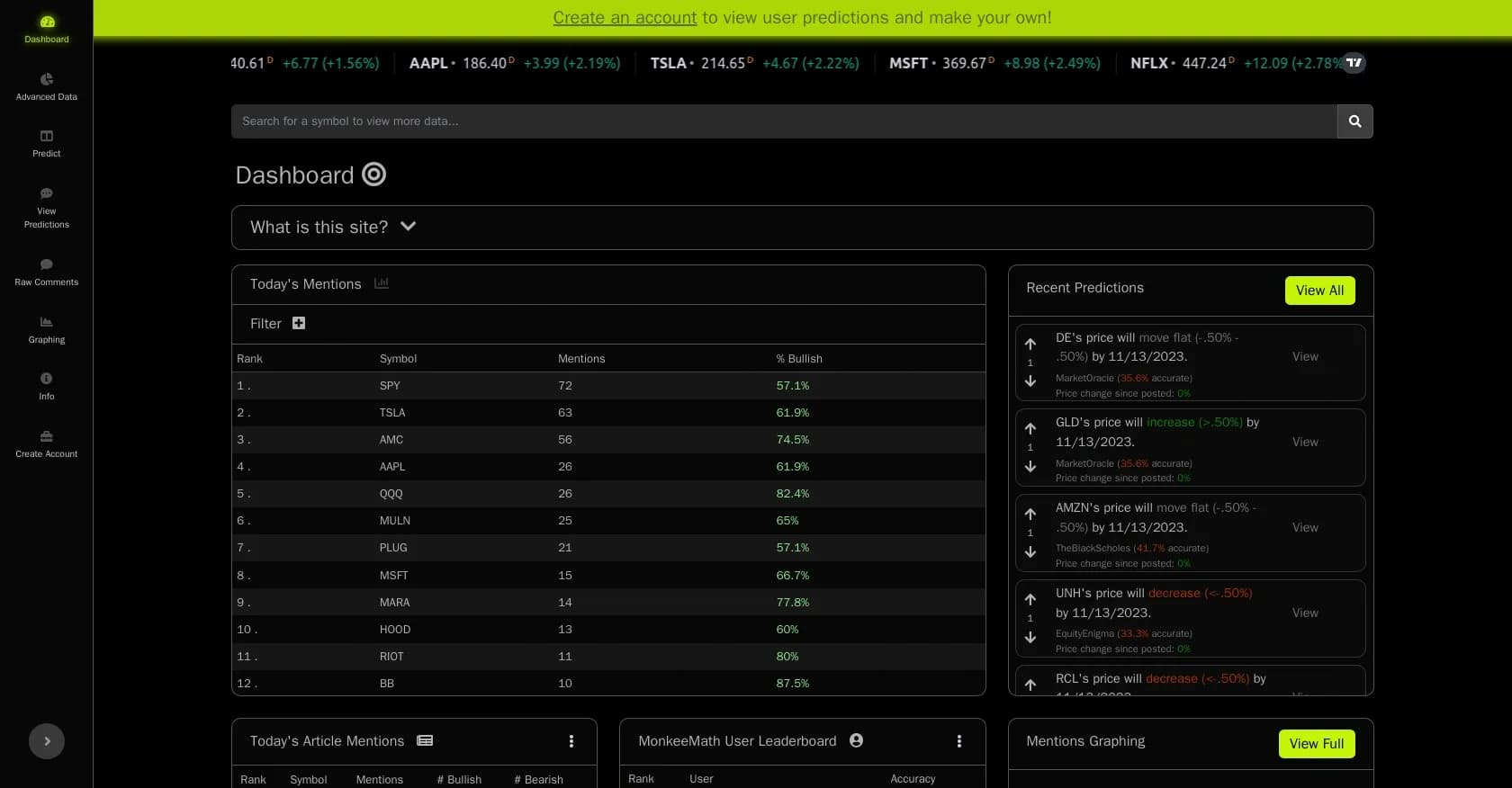 MonkeeMath homepage screenshot — AI-powered stock sentiment tracker for smarter investing.
