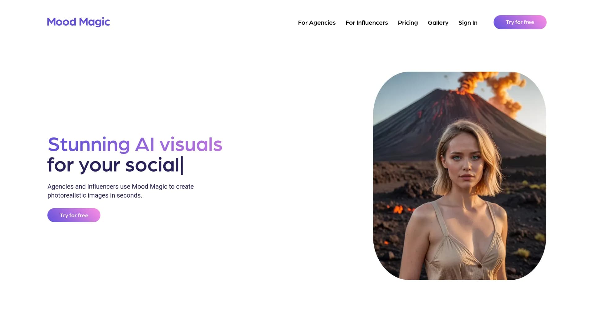 Mood Magic homepage screenshot — Create photorealistic images in seconds