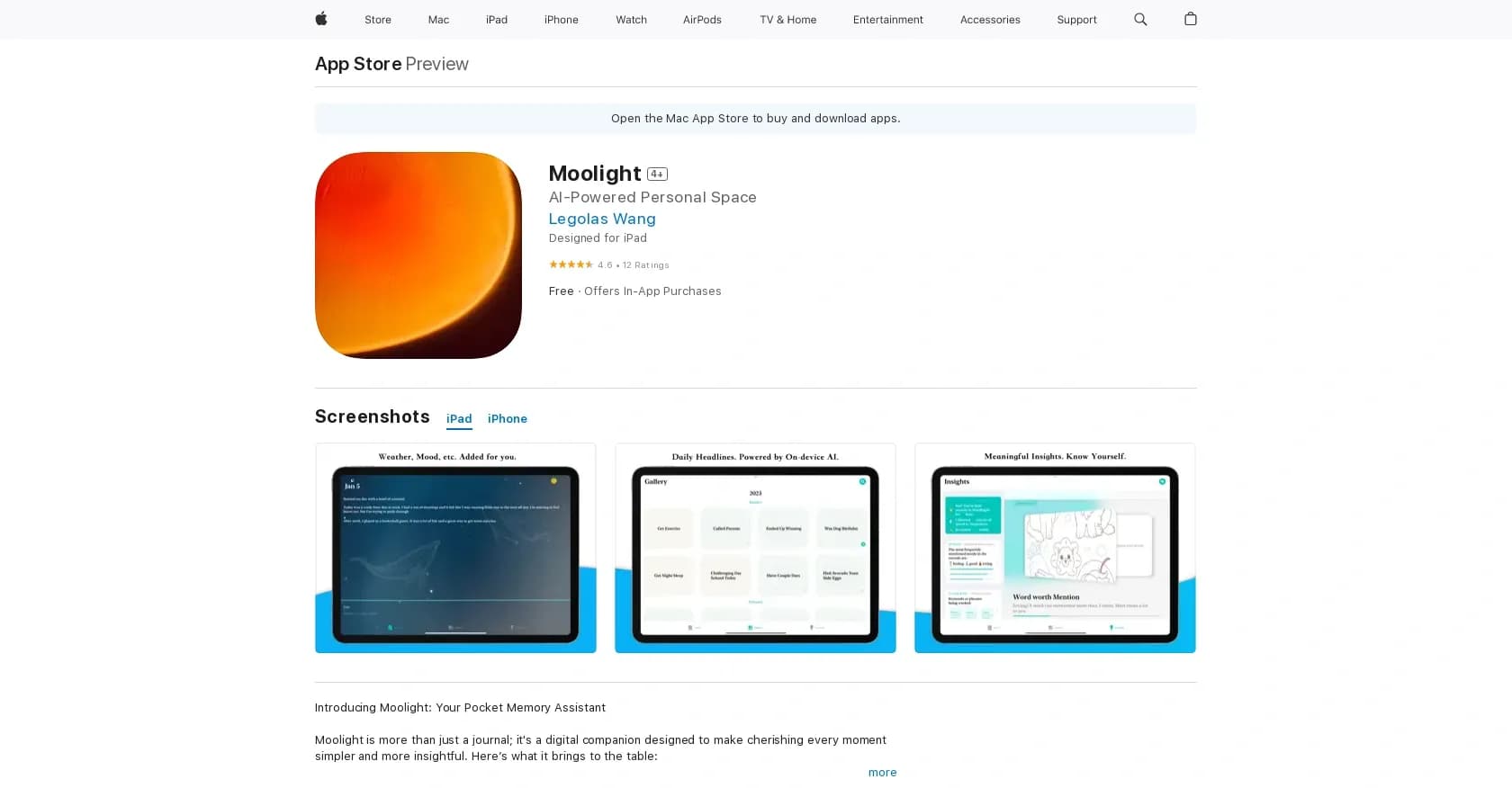 Moolight homepage screenshot — Research and compared.