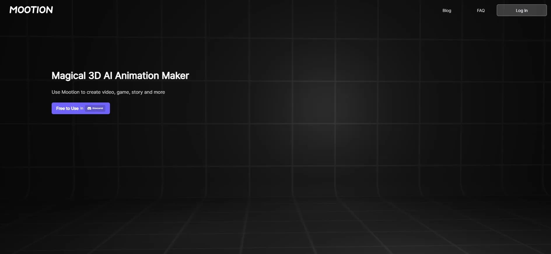 Mootion homepage screenshot — Create magical 3D animations with AI