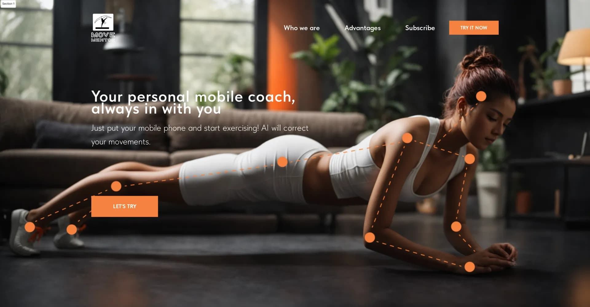 MoveMentor homepage screenshot — AI-powered mobile coach that corrects your movements.