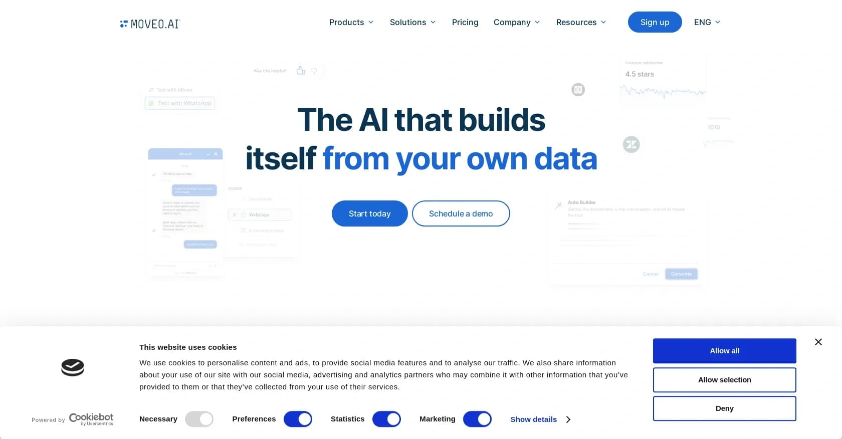 Moveo homepage screenshot — Enhance CX with AI-powered conversational agents