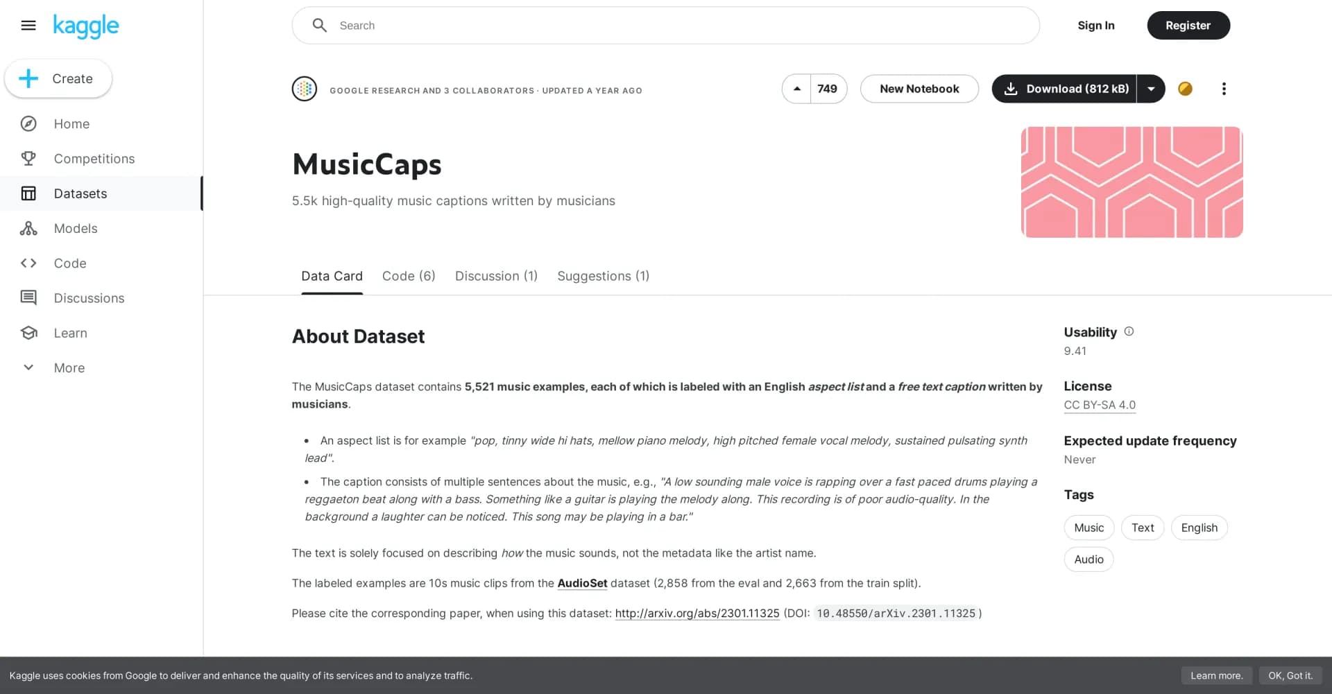 MusicLM by Google homepage screenshot — 5.5k expert music captions for AI training