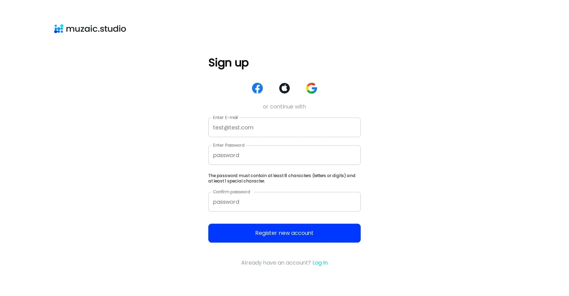 Muzaic.studio homepage screenshot — AI-powered music creation studio