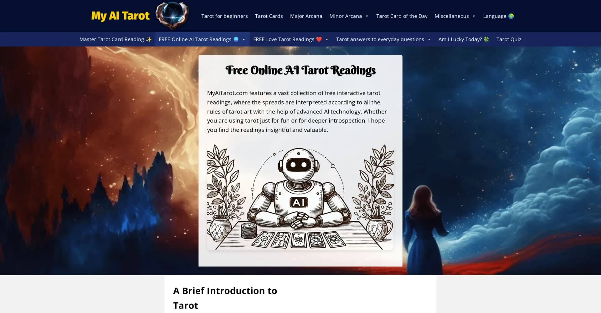 My AI Tarot - Free Tarot Card Readings homepage screenshot — Insightful guidance tailored to your life's questions.