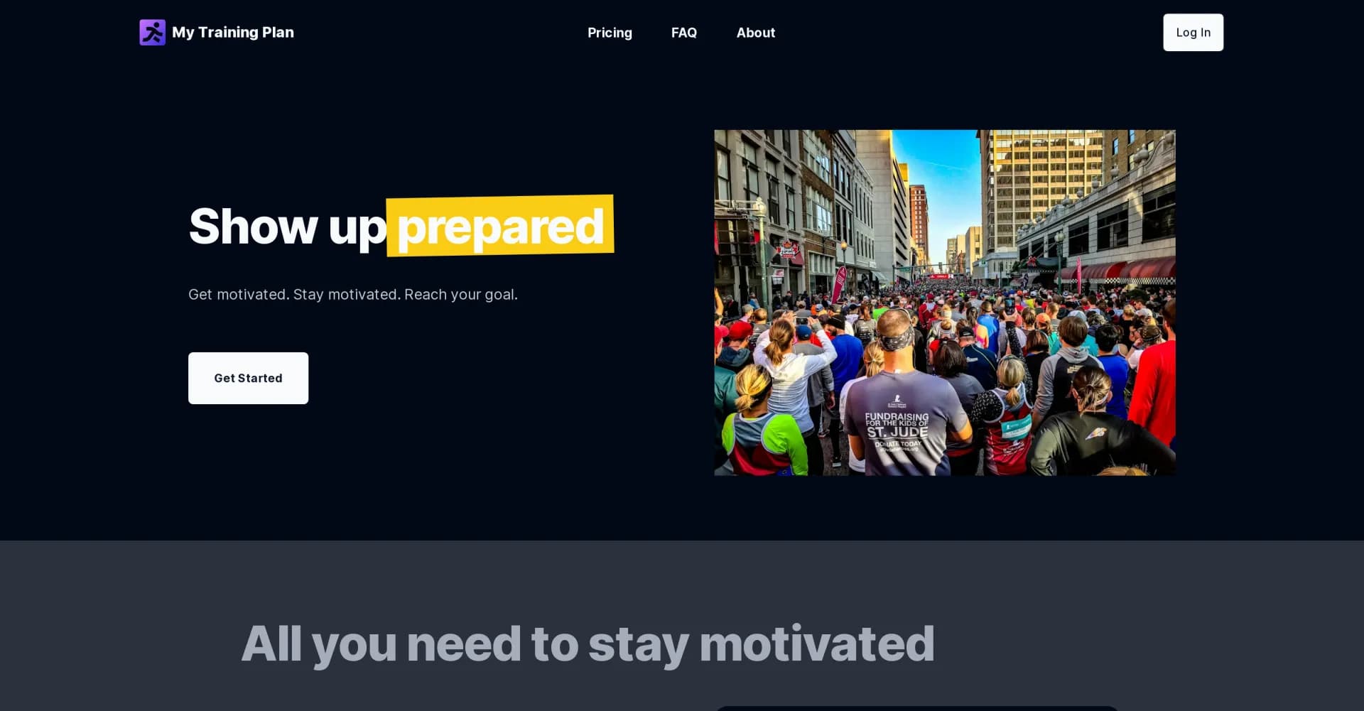 My Training Plan homepage screenshot — Custom AI training plans to motivate runners