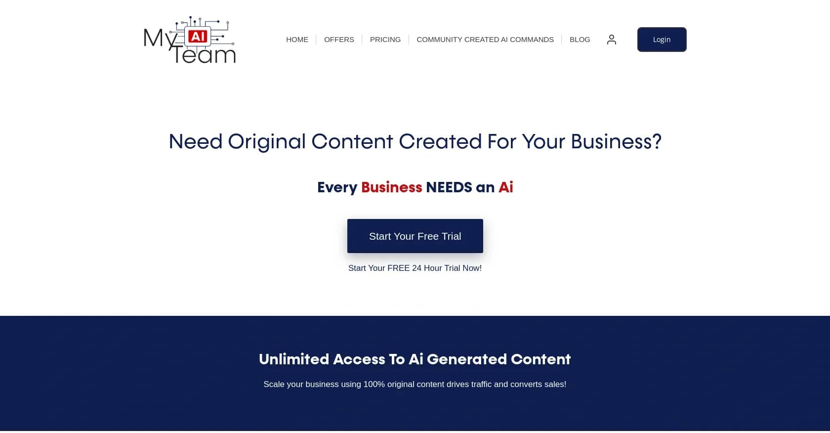 MyAIteam homepage screenshot — AI-powered copywriting for faster, better content.