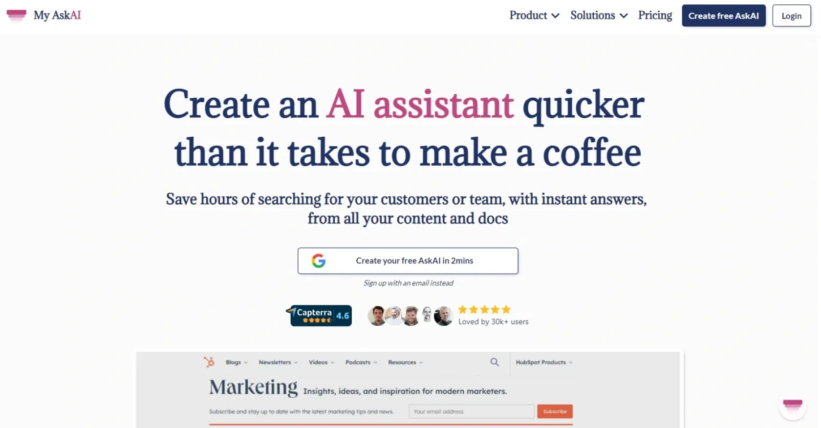 MyAskAI homepage screenshot — Rapidly obtain precise info with chatbot generation.