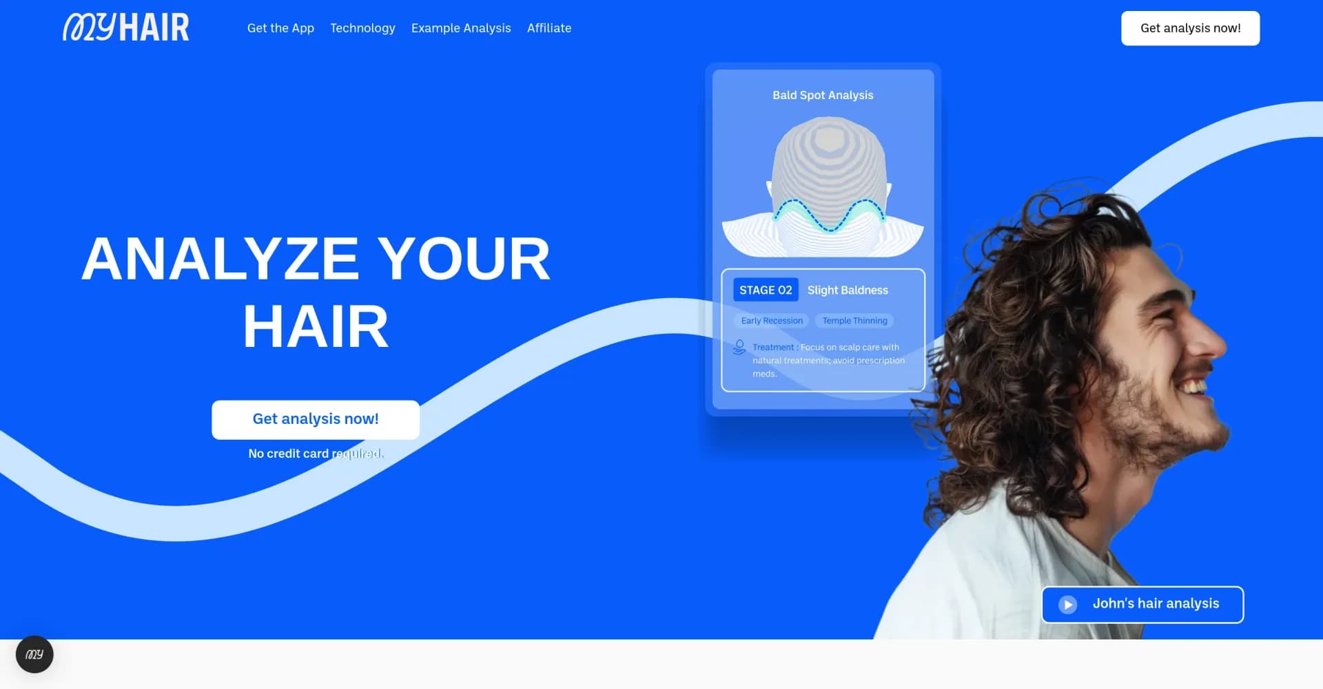 MyHair.AI homepage screenshot — AI-powered hair analysis for growth and loss tracking
