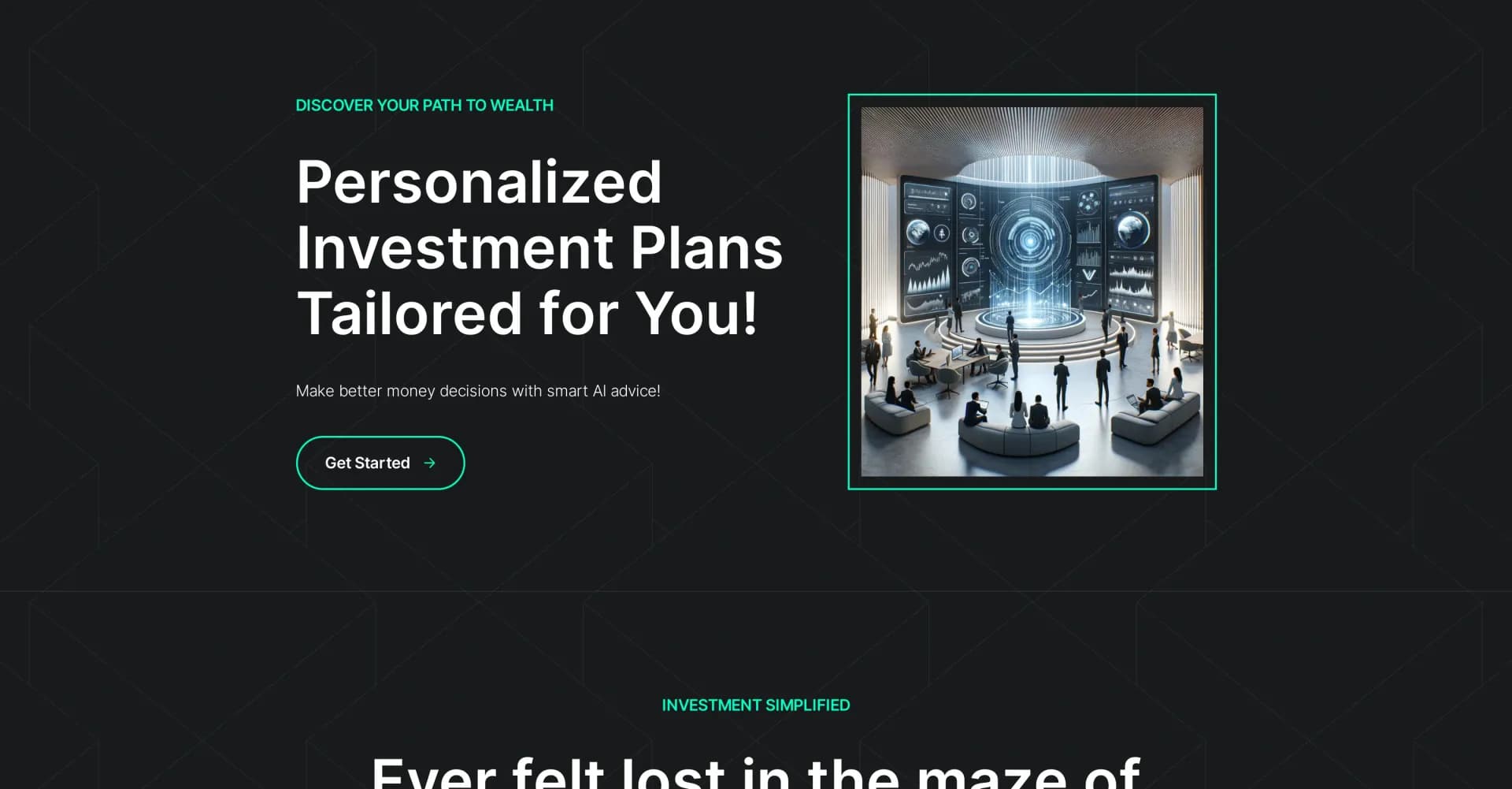 MyInvestment-AI homepage screenshot — AI-powered personalized investment plans for financial succe