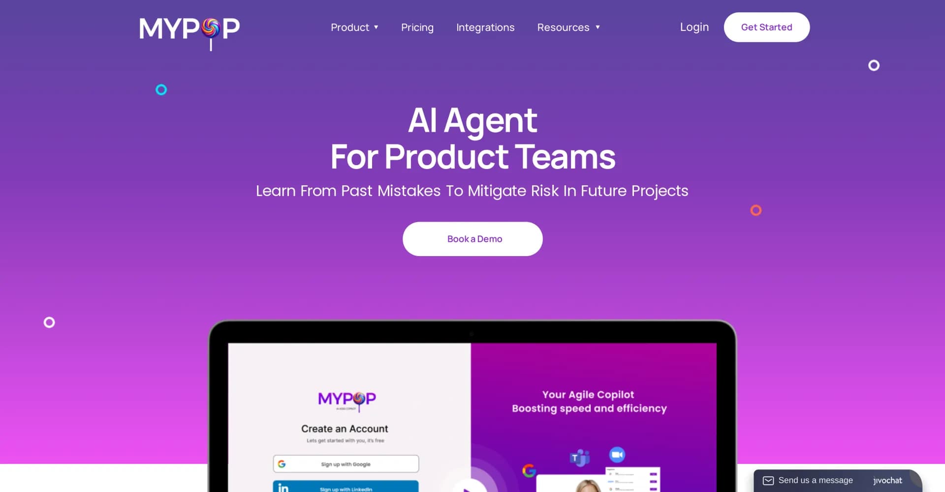 MYPOP homepage screenshot — AI-powered project management for seamless collaboration.
