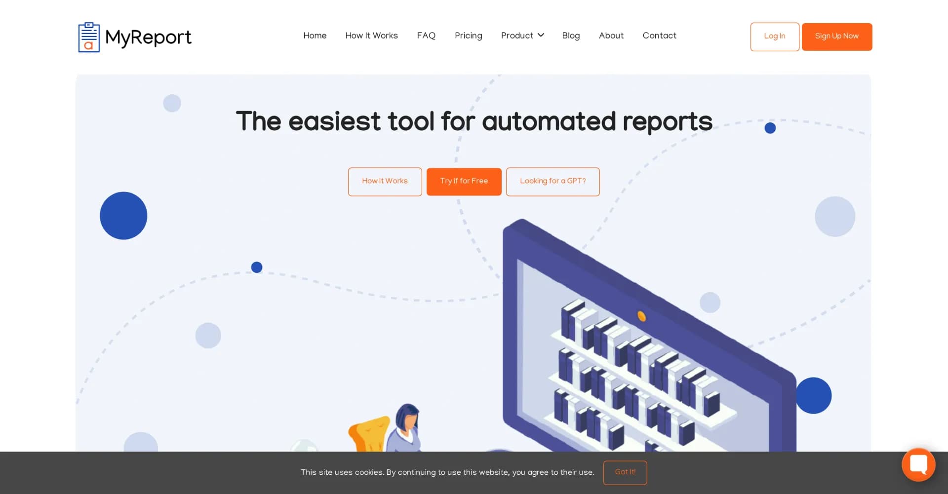 MyReport homepage screenshot — Automating data collection and citation for your reports.