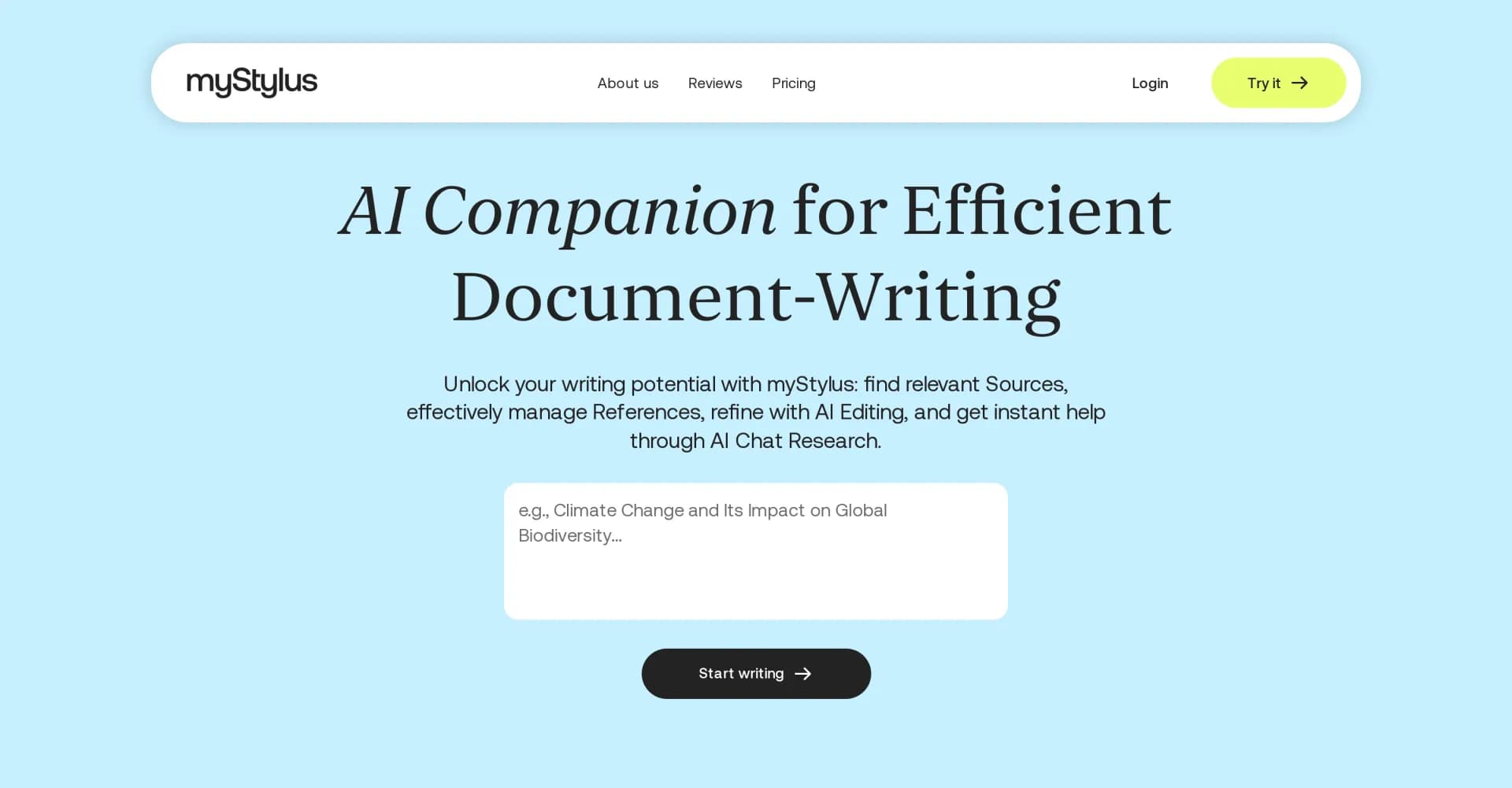 myStylus homepage screenshot — AI that does your study tasks fast